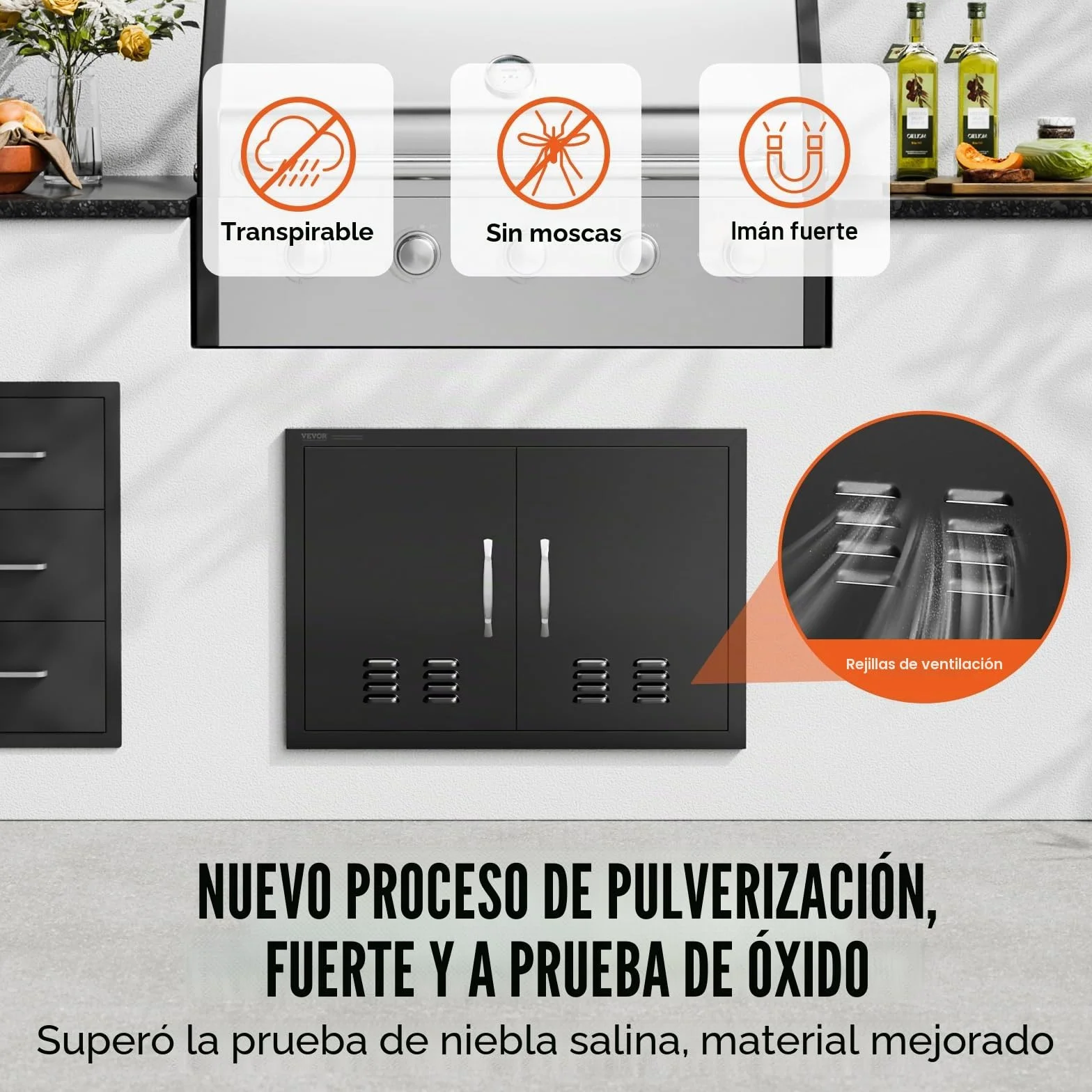 VEVOR Puerta de acceso para barbacoa, doble puerta de cocina de 30 pulgadas x 21 pulgadas, vertical con asas y ventilación, para isla de barbacoa, estación