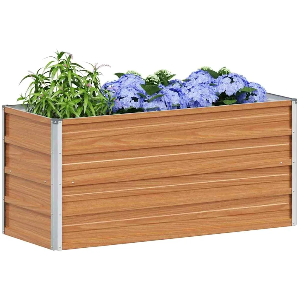 IKAYAA Jardinera Alto de Acero Inoxidable, Macetero Grande Exterior, Maceta Alta Exterior y Terraza, Maceta Grande, Jardinera Alta Marrón Claro 100 x 40 x 45 cm