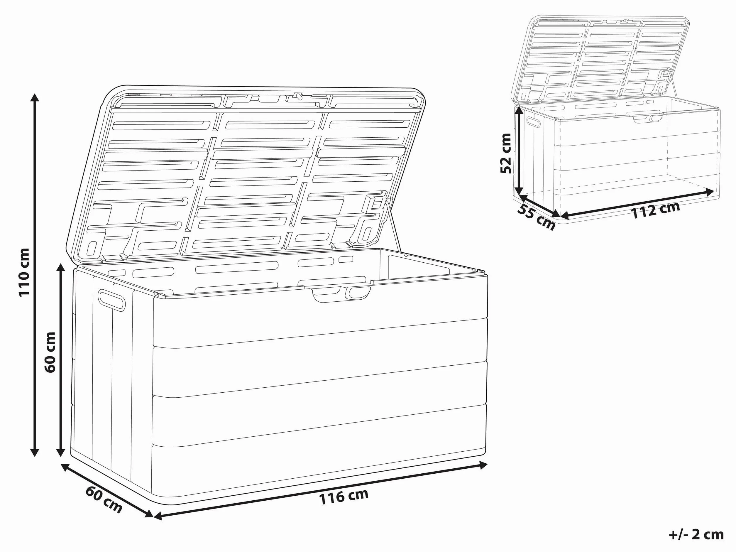 Beliani Arcón para exterior caja de almacenaje de jardín 116 x 60 cm ruedas de plástico marrón Milies