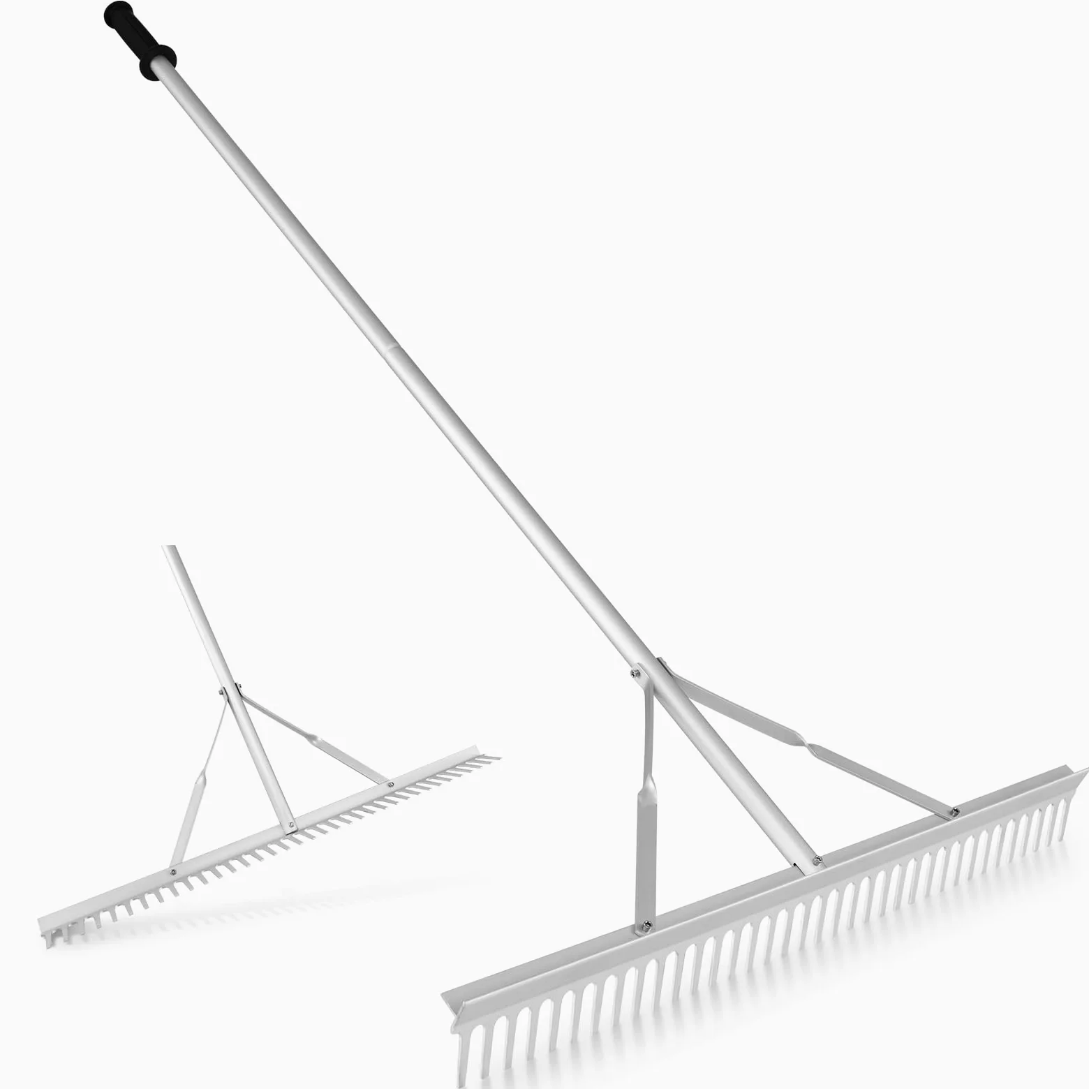 Rastrillo de jardinería de 36"/91 cm, rastrillo de aluminio resistente con mango largo de 174 cm, herramienta de rastrillo de jardín de metal para aflojar el aceite, el cuidado del césped, el jardín