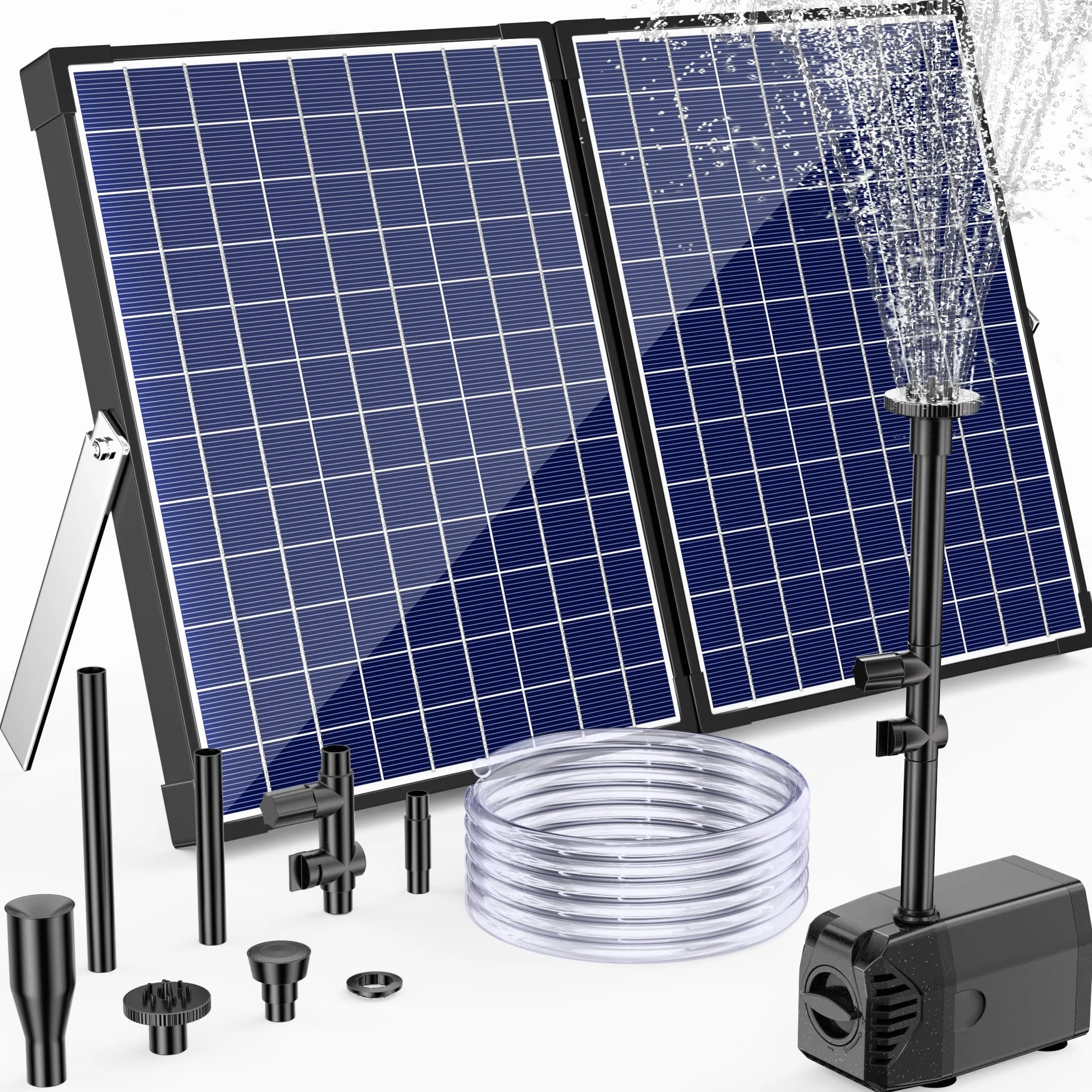 Biling Fuente solar de 35 W, para exteriores, con 4 boquillas, fuente solar de 1200 l/h, para exteriores, estanques grandes (5 – 15 ㎡), ajuste de caudal, silenciosa, bomba de estanque, solar