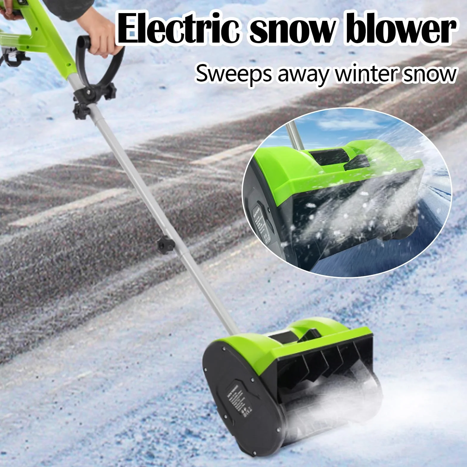 Sopladores Nieve, 1200W Barredora Nieve Soplador Eléctrico Barredora 220V Exteriores Dirección Lanzamiento Nieve Ajustable Mango 180 ° 3500 Rpm Distancia Máxima Lanzamiento 8M 32cm Ancho Barrido Nieve