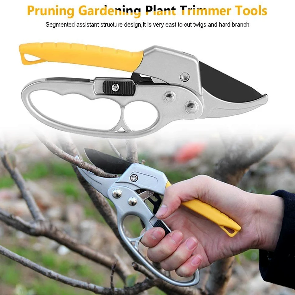 Podadora Tijeras de podar Tijeras de podar Trinquete Profesional Yunque Poda de jardín Tijeras de Acero al Carbono Rama Planta de jardinería Tijera Herramienta Manual para poda de jardín