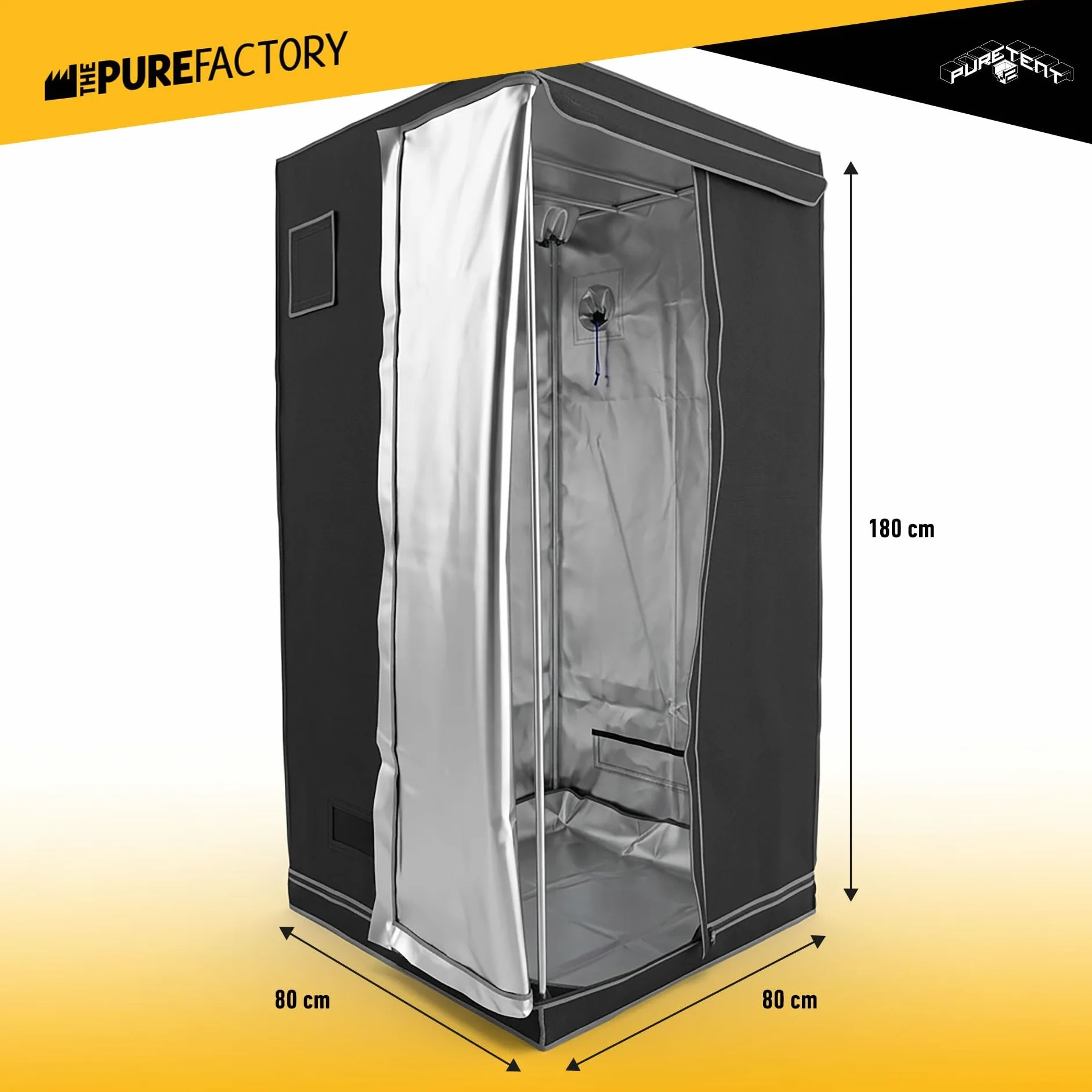 Armario de Cultivo Medio | Pure Tent Vers 2.0 | 80X80X180 cm | Ideal para Cultivo Interior de Plantas | Control de Luz Efectivo | Lona Impermeable | Estructura de Ventilación