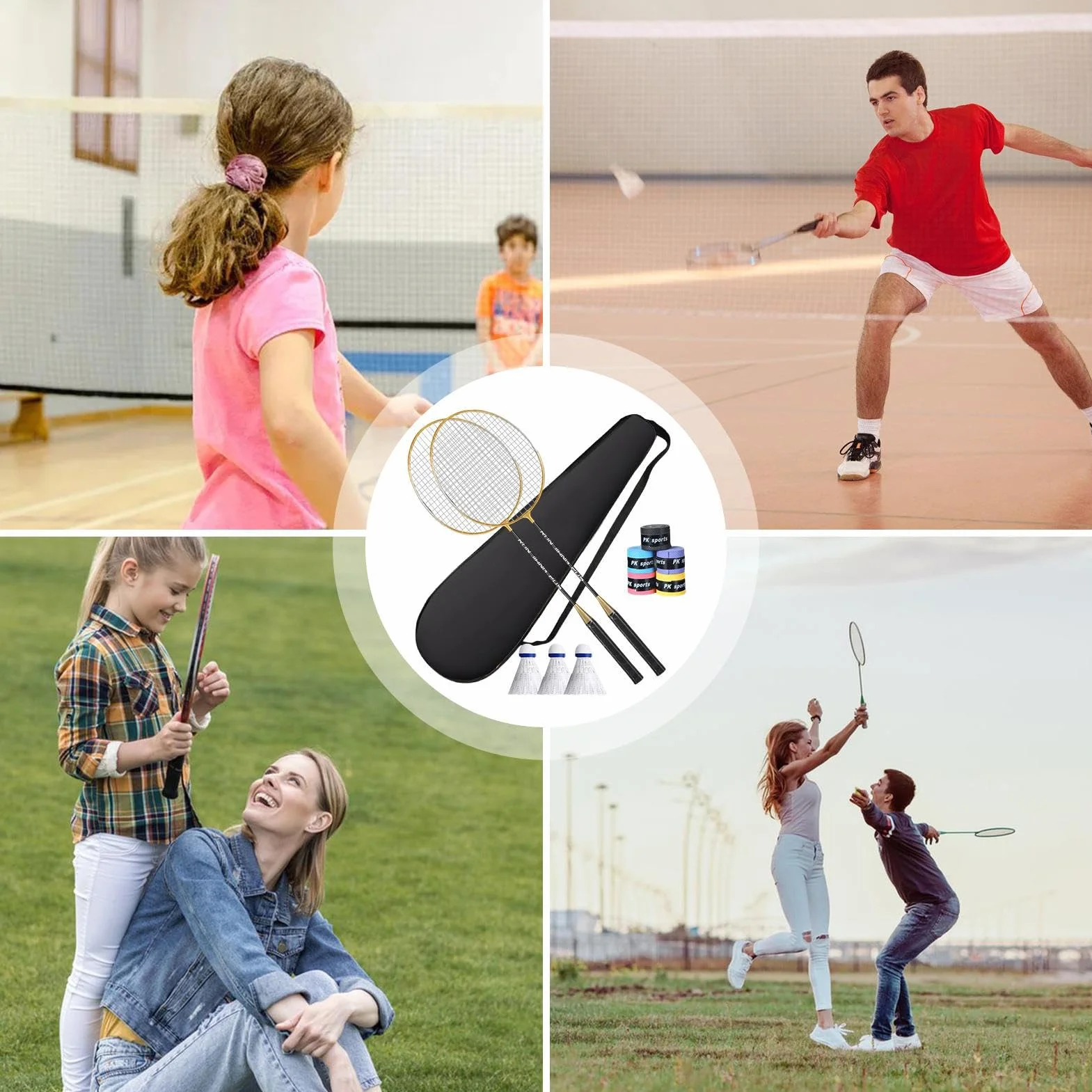 Juego de raquetas de bádminton ligero para adultos, agarre absorbente, exterior