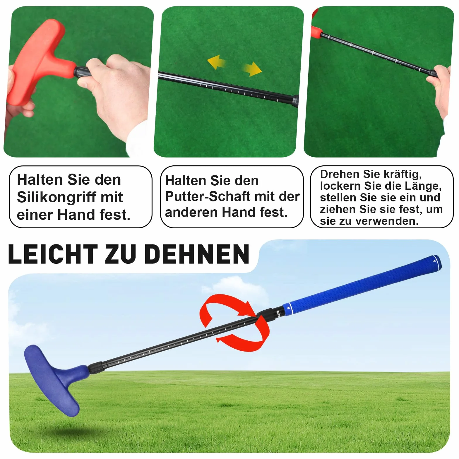 Juego de putter de golf ajustable ambidiestro rojo y azul para niños y jóvenes