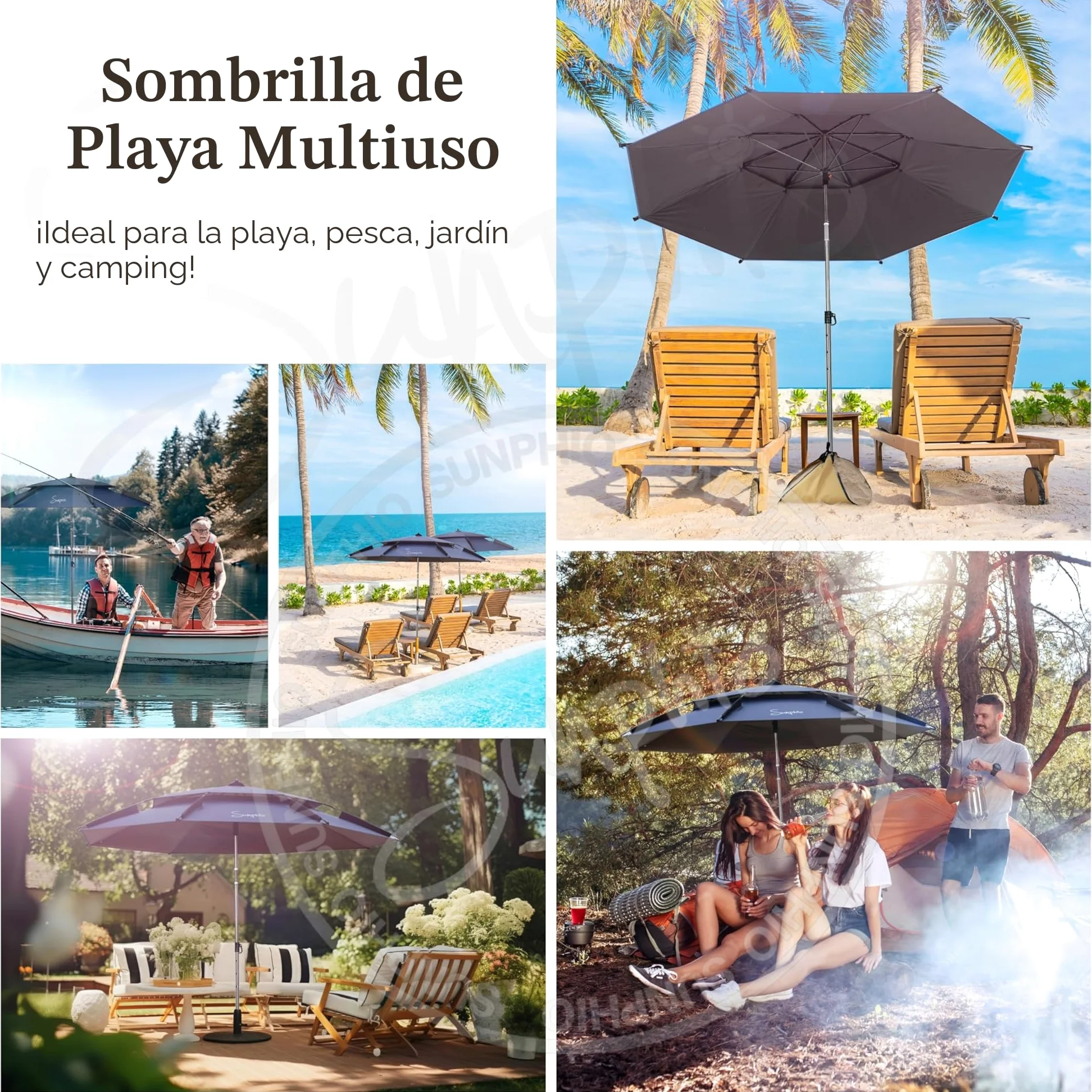 Sunphio Sombrilla Playa Grande Antiviento 220 cm, Proteccion Solar UV 50, Paraguas Playa Resistentes al Viento Reforzada, Pequeña, Fuertes, Ligera y Portátil, Sombrillas Jardín Paravientos