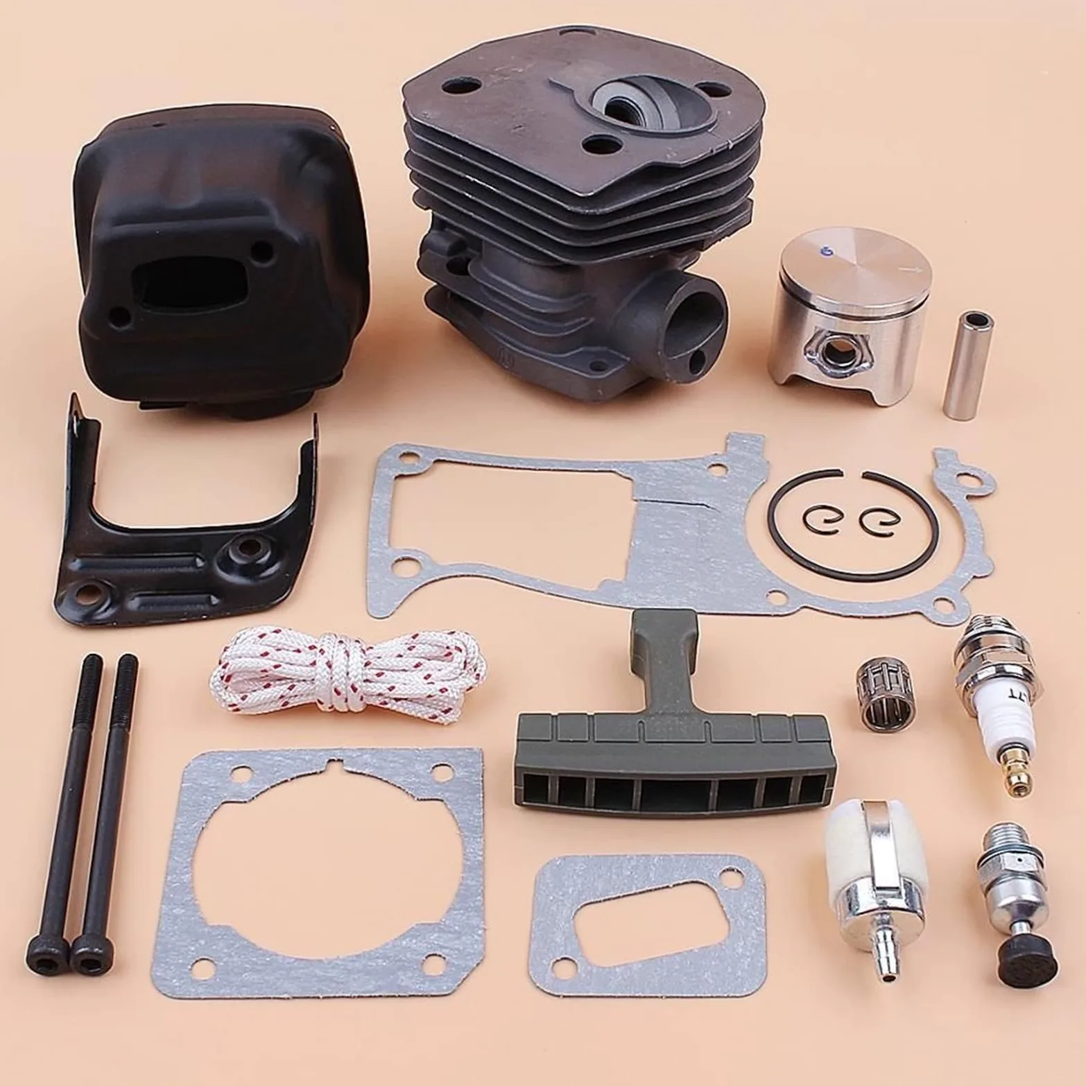 IWBR Silenciador de pistón de Cilindro de 44mm, Junta de Escape, Piezas de Motor de válvula aptas for Husqvarna 346 XP 350 351 353, Motosierra Nikasil chapada
