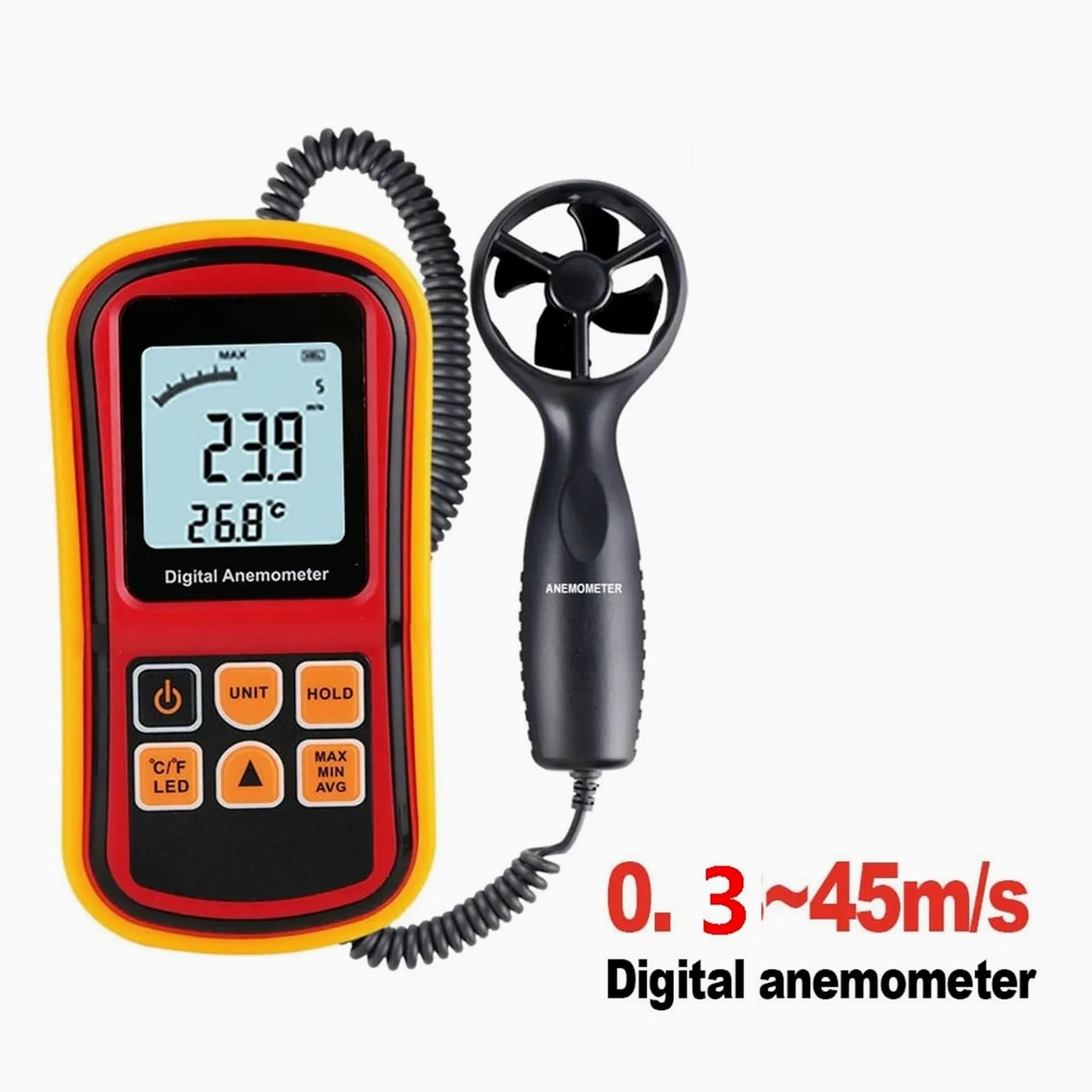 Anemómetro digital, Anemómetro Digital Medidor De Velocidad Del Viento Medida Temperatura Termómetro 45 M GM8901