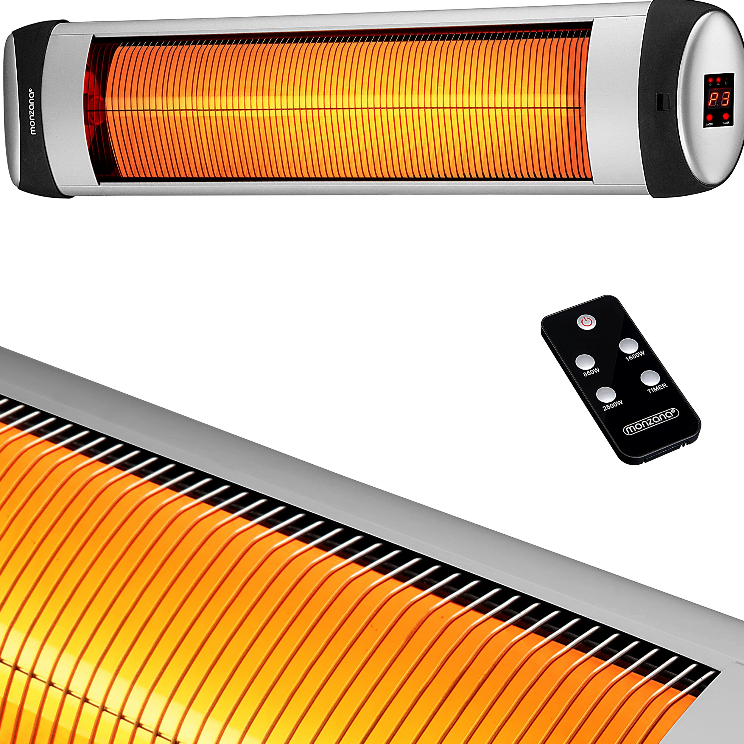 MONZANA Calefactor por Infrarrojos Exterior 2500W 3 Temperaturas Estufa Mando a Distancia