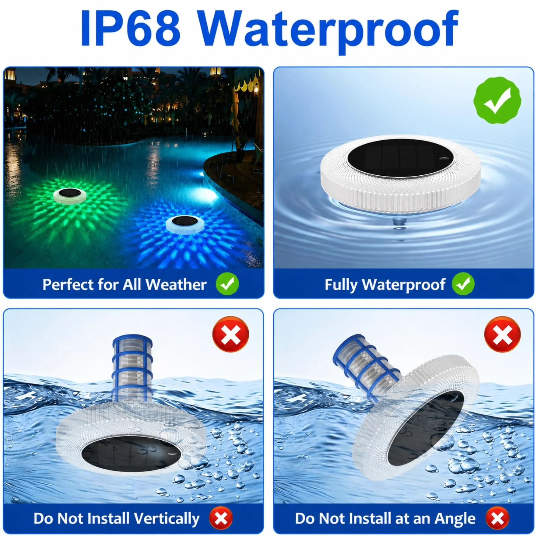sylvwin Ionizador de piscina solar con ánodos de cobre, purificador de agua flotante con ánodo de cobre para piscinas, iluminación solar de piscina, luces solares RGB, purificador de agua para