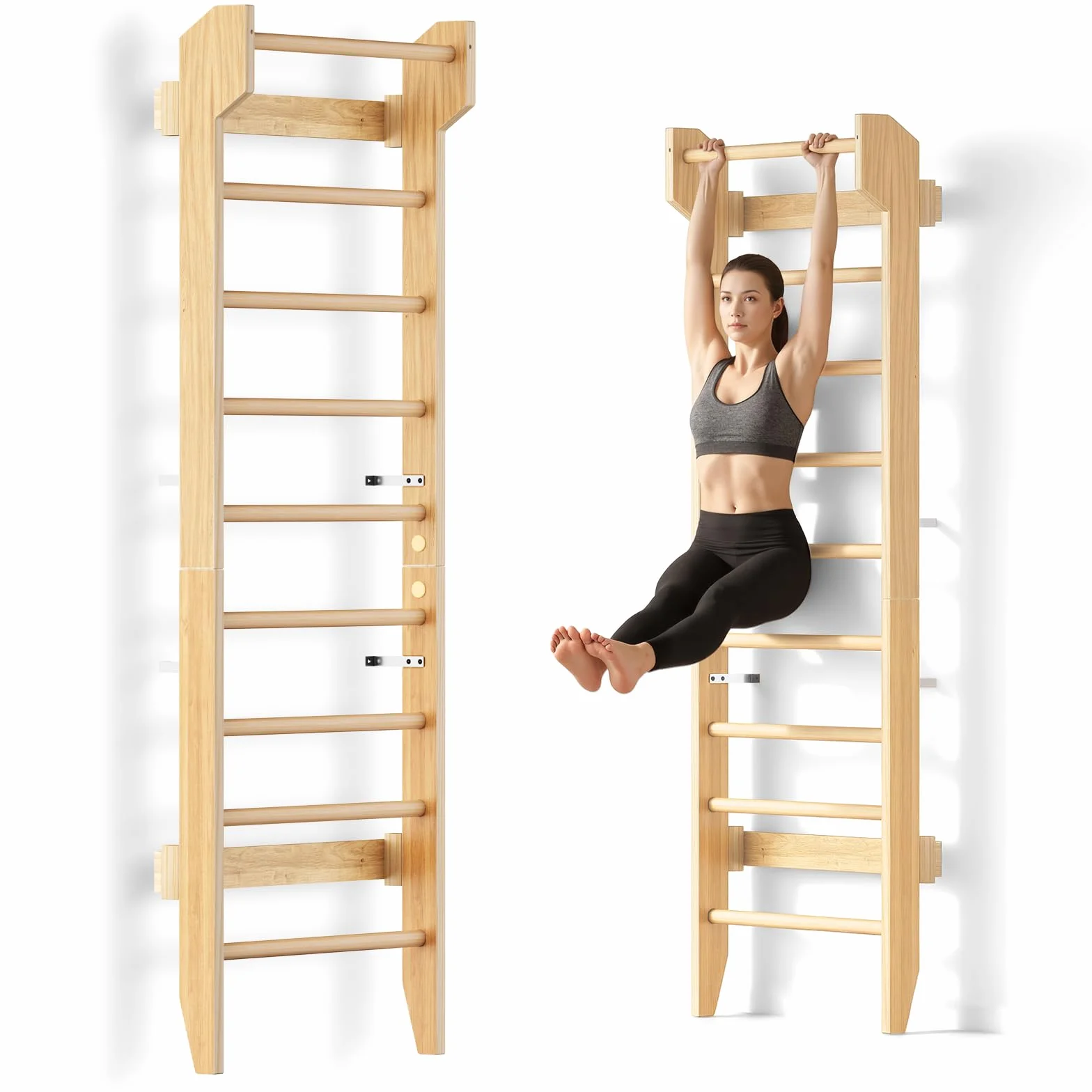 COSYLAND Espaldera de Madera para Gimnasio en Casa, Escalera Sueca con Barra de Dominadas, Carga 100 kg, Adultos y Niños