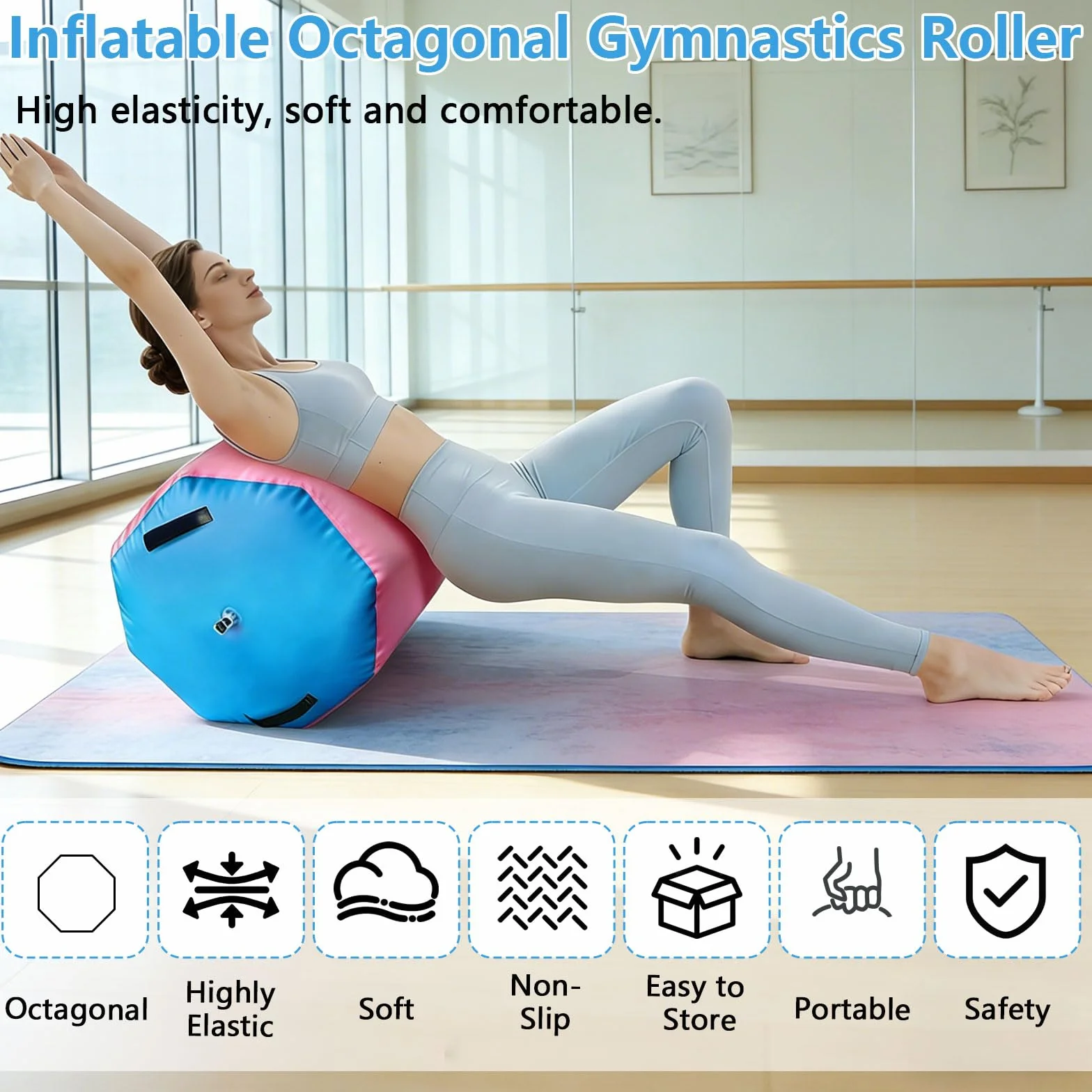 Colchoneta de yoga inflable 80x100 cm con bomba de aire para gimnasio y fitness