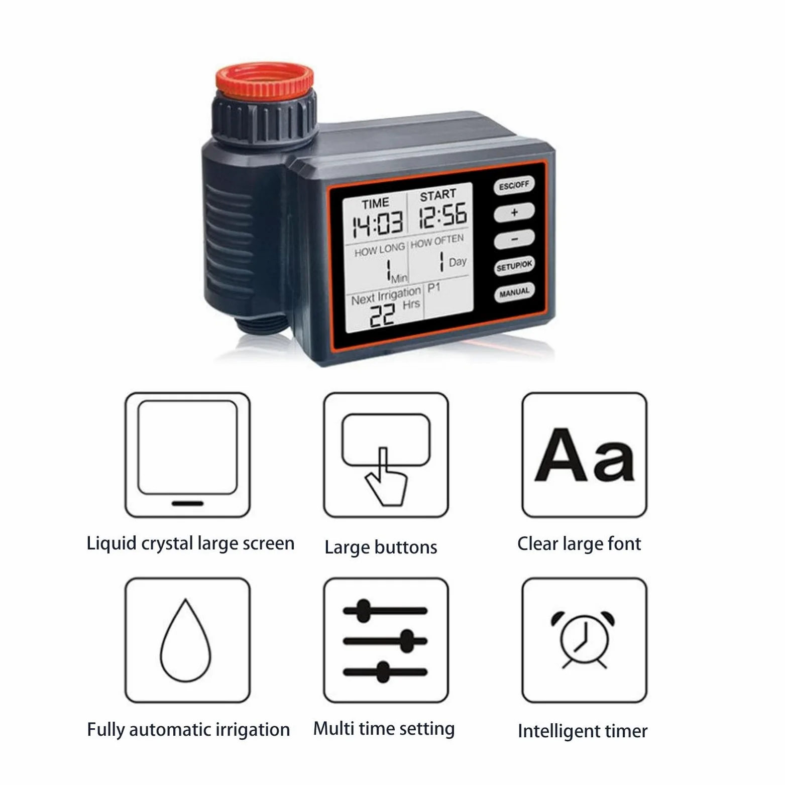 Aramox Temporizador de Aspersor, Temporizador de Agua Inteligente ABS para Manguera de Jardín, Controlador de Riego Automático Programable, Tiempo y Volumen de Riego Ajustables para Plantas de