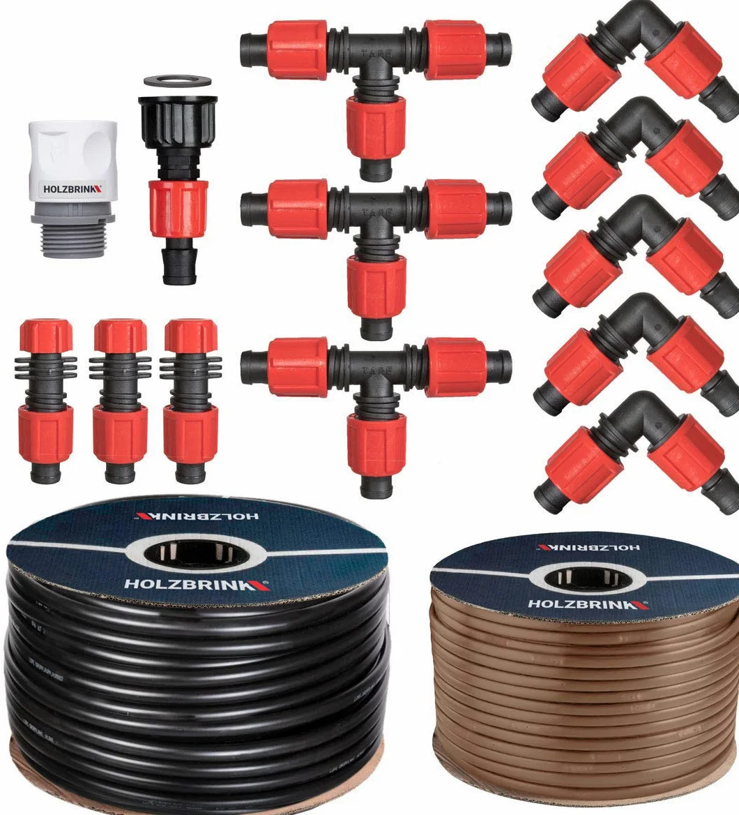 HOLZBRINK Sistema de riego por Goteo, Set para regar Thuja, línea de Goteo 50 m Profi 16 mm, 10 m de Tubo LDPE 16 mm, HTB-12-50P-10
