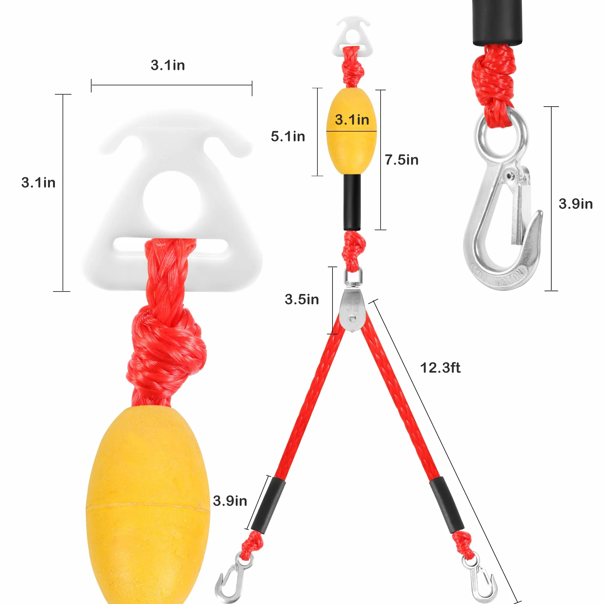 Arnés de remolque autocentrante para deportes acuáticos, barco resistente, 2 jinetes de acero inoxidable