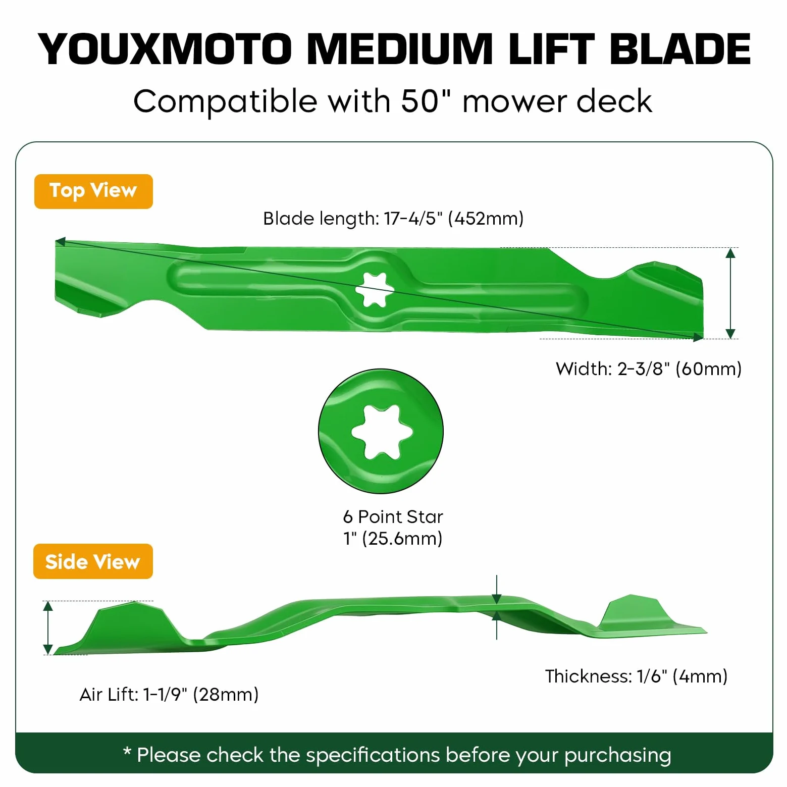 Youxmoto Cuchilla para cortacésped Cub Cadet 490-110-C123 490-110-M126 742-04053 742-04053A 942-04053 942-04053H, para Troy Bilt Mustang XP Mustang RZT50, paquete de 3