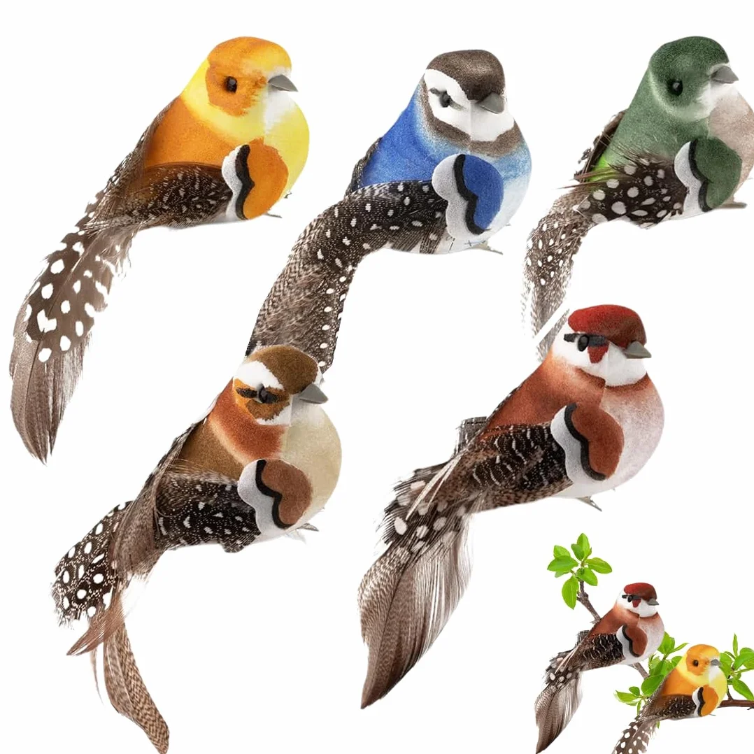 WUSJCOF 5 Piezas de Pajaros Decorativos con Clip – Pajaritos Decorativos Coloridos para Decoración de Primavera, Jardín, Fiesta y Boda