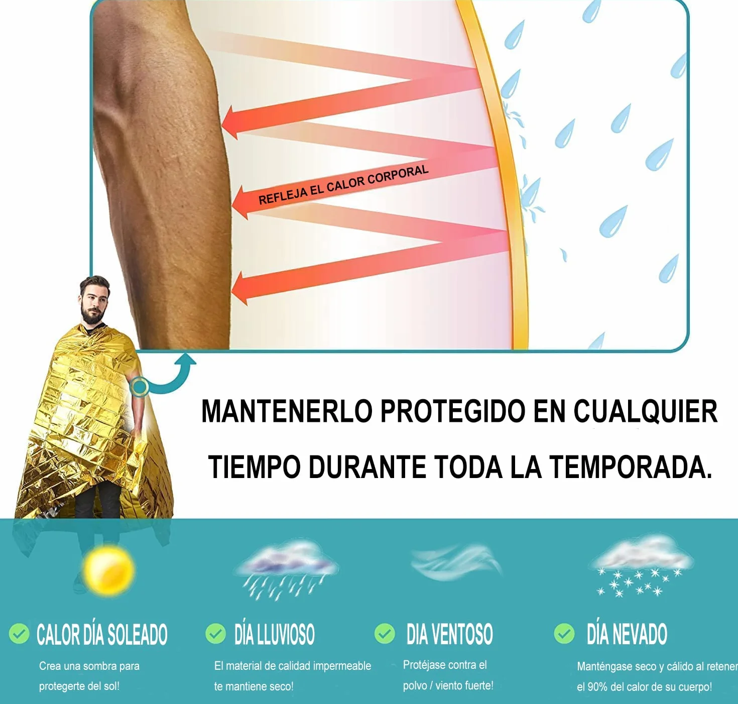 HonYao Manta Térmica Supervivencia 3 Piezas Oro Plata 210x160 cm Rescate Frío Lluvia Viento