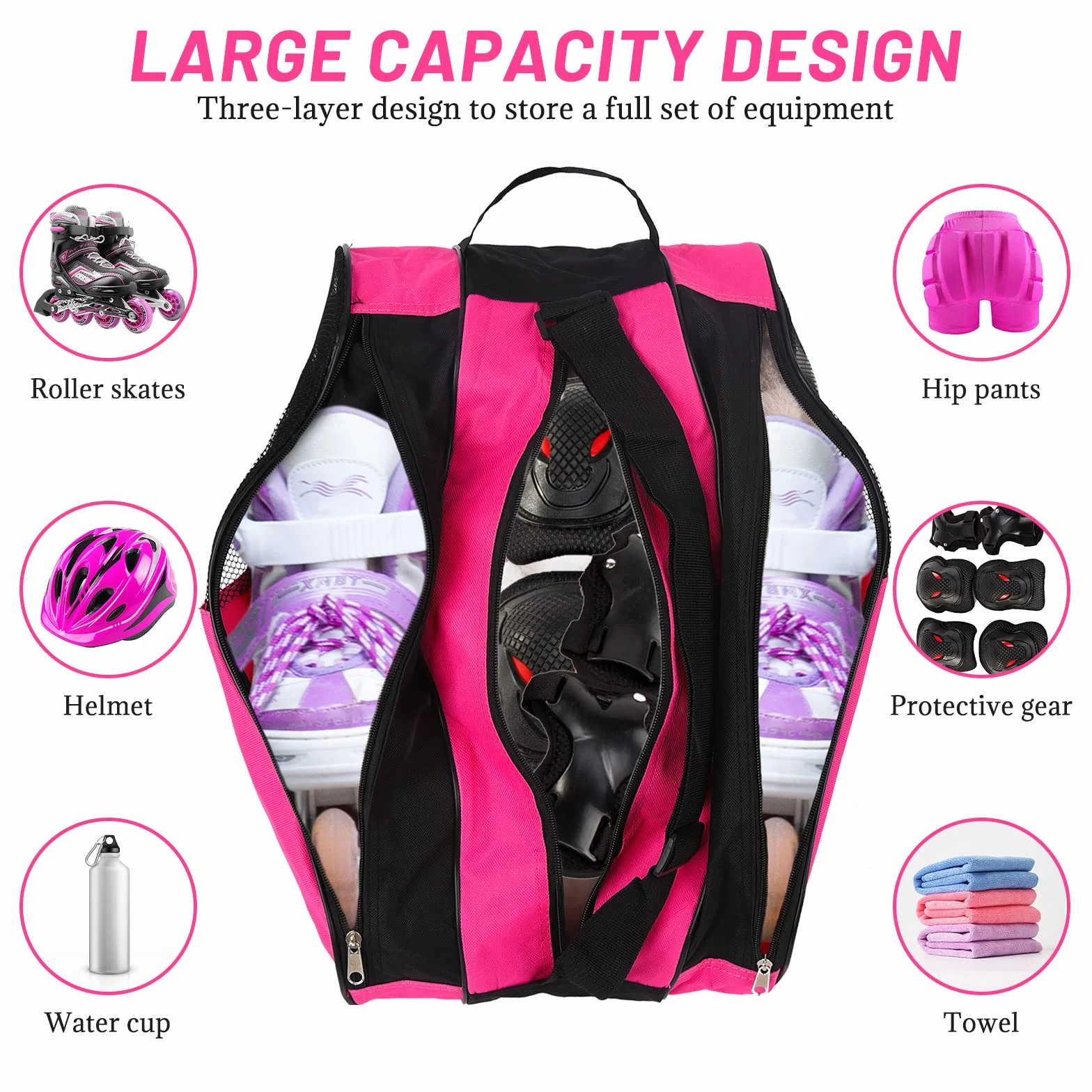 Mochila de Patinaje Bolsa para Patines en Línea Unisex con Correa Ajustable Rosa