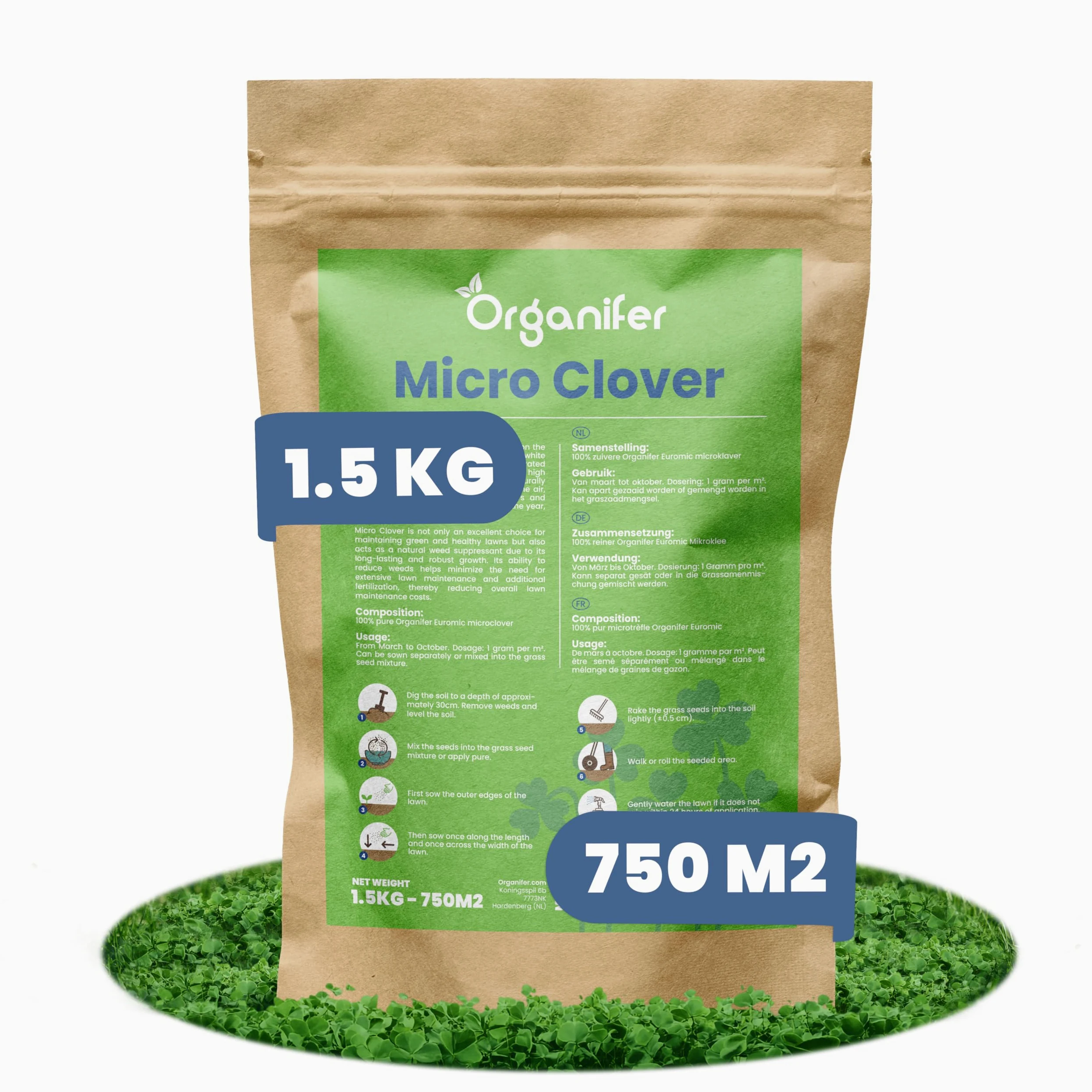 Semillas de Microtrébol Orgánicas 1500g para 750 m2