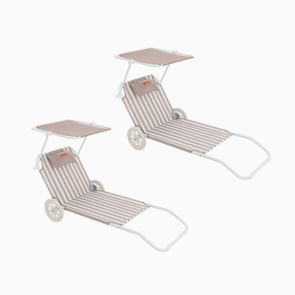 Flamingueo - Pack 2 Sillas Playa - Tumbona Plegable - 5 Posiciones - Parasol Ajustable UPF 50+ - Almohada Ergonómica - Convertible en Carrito de Transporte