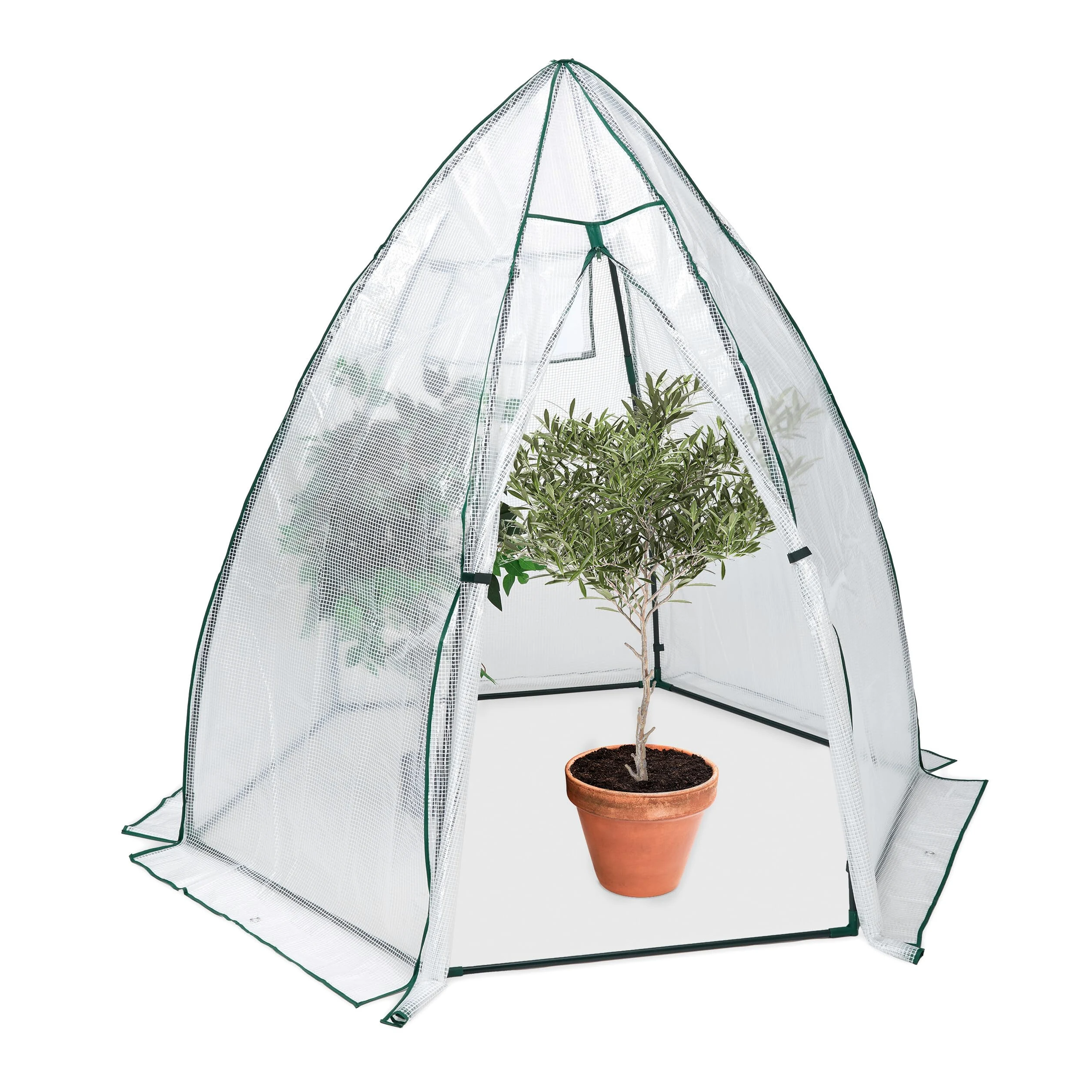Relaxdays Invernadero, de Plástico, 185 x 180 x 160 cm, Protección Plantas en Invierno, Puerta y Ventana, Transparente