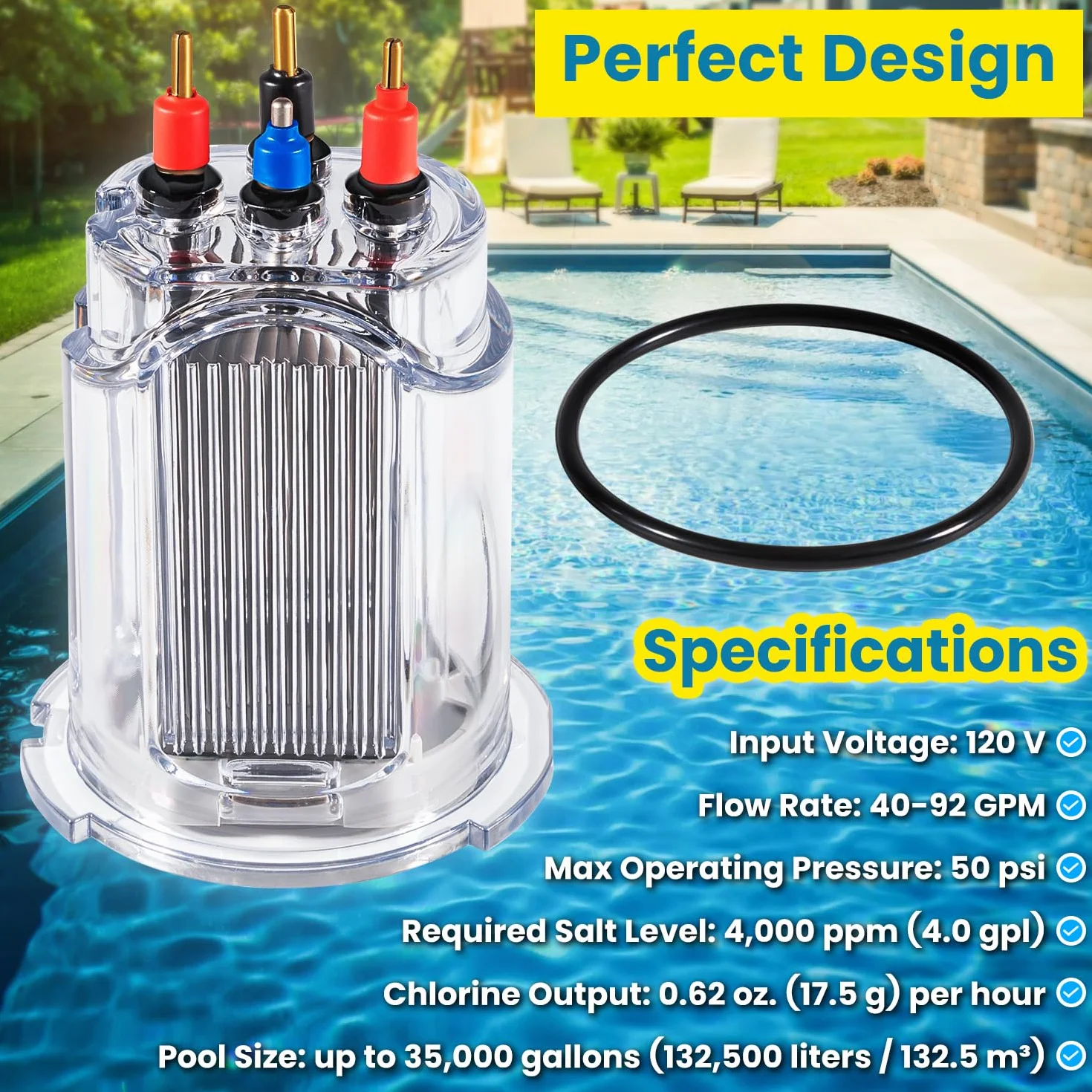 R0511400 - 35 electrodos de repuesto para Zodiac Jandy AquaPure Ei Series 35 Generador electrónico de cloro de agua salada APURE35 APURE35PLG piscinas de hasta 35,000 galones con junta tórica R0511600