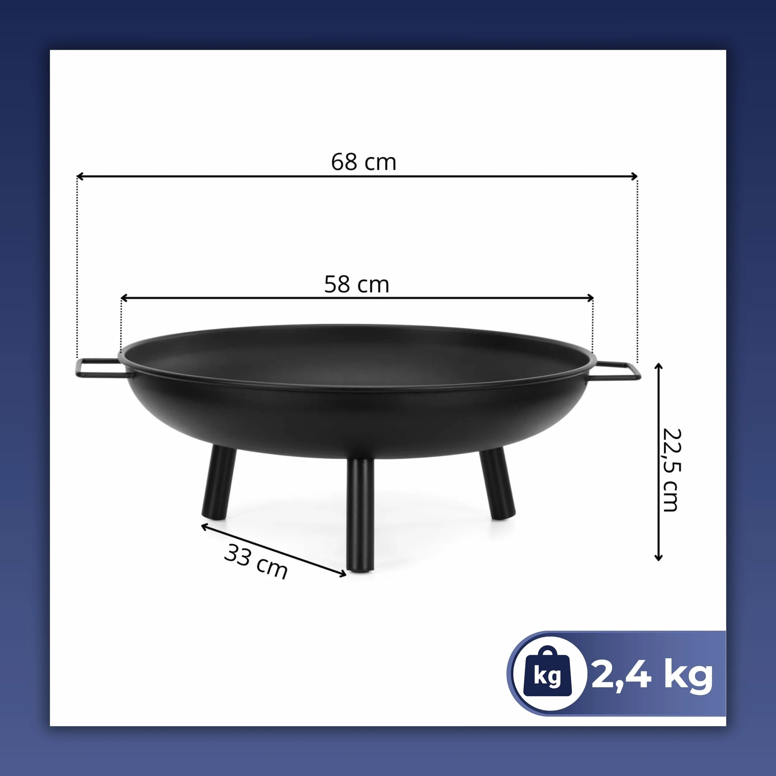 Brasero de jardín de 58 cm, brasero portátil, para exteriores, redondo, de acero, para terraza, camping, hoguera, patio, calefacción de jardín, color negro SPRINGOS
