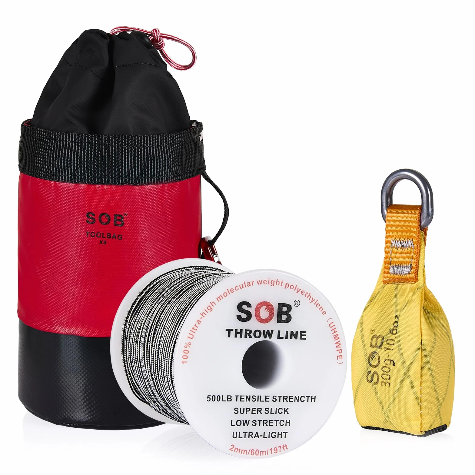 SOB Arborist Kit de Línea de Lanzamiento, Bolsa con Cuerda de 60 m para Trabajos en Árboles, Amarillo 300G