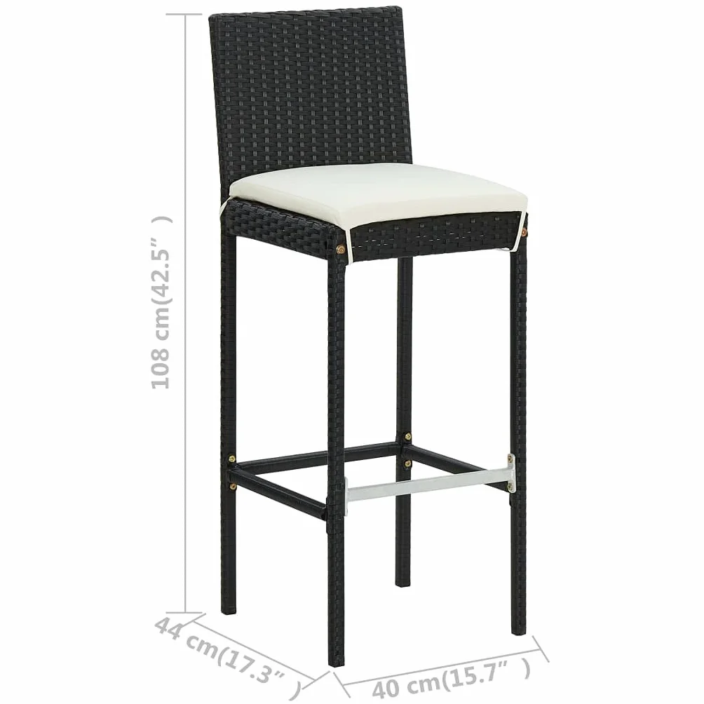 vidaXL Set de Bar para Jardín 5 Piezas y Cojines Asiento Mesa Silla Patio Terraza Barra Bistró Muebles Mobiliario Ratán Sintético Negro