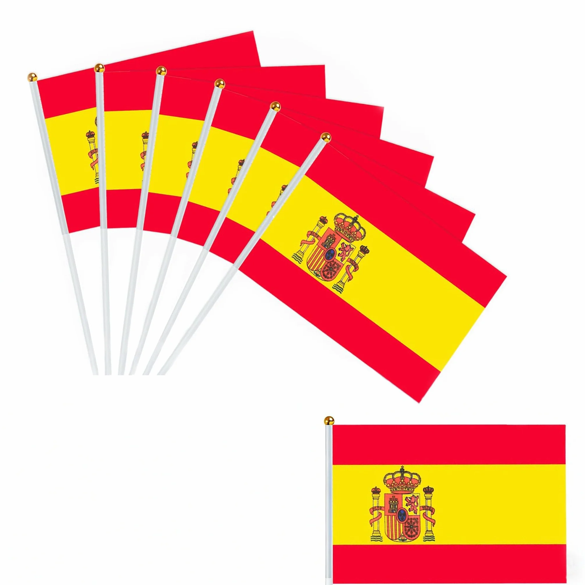 16 Piezas Bandera de Mano España, Palo con Bandera Pequeña de 30 cm – Ideal para Mundial, Eurocopa, Eventos Deportivos, Celebraciones, Desfiles, Fiestas Nacionales y Animación