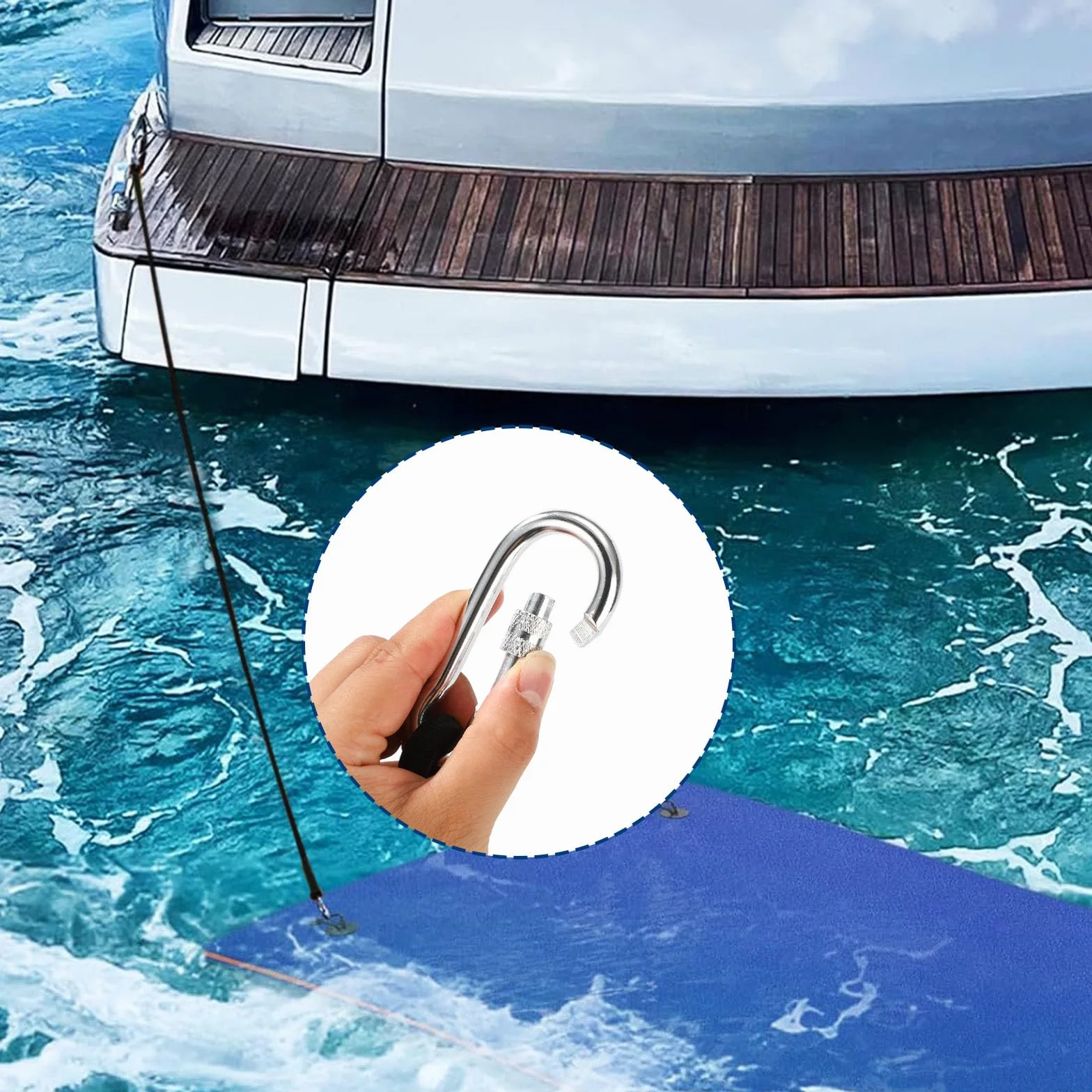 Cuerda Elástica Colchón Agua Espuma 3m Premium con 2 Mosquetones Negro