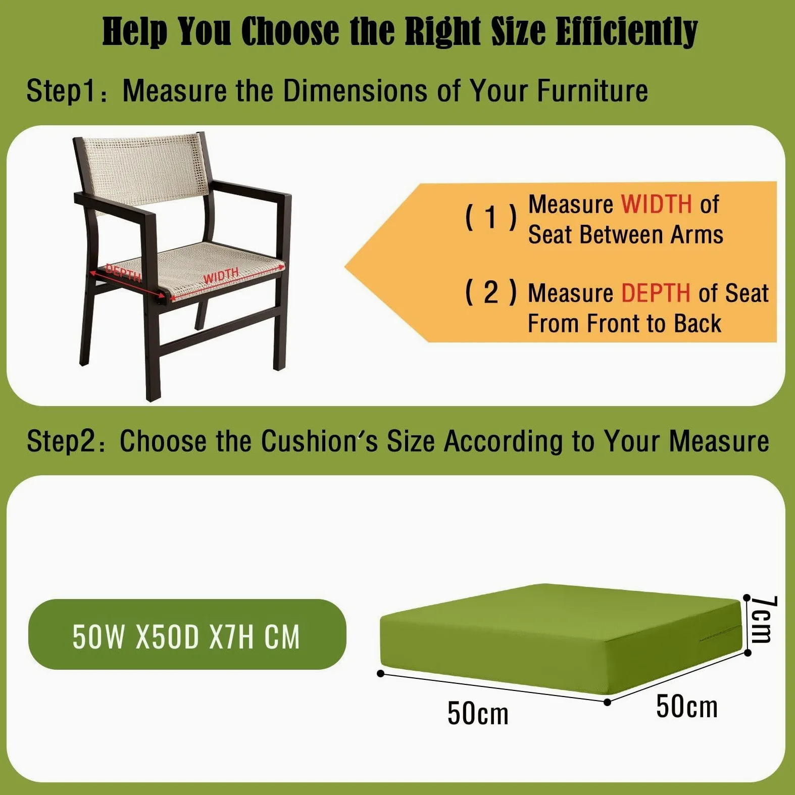 Cojines de asiento impermeables para exterior 50x50 cm 7 cm grosor ratán con lazos juego de 2