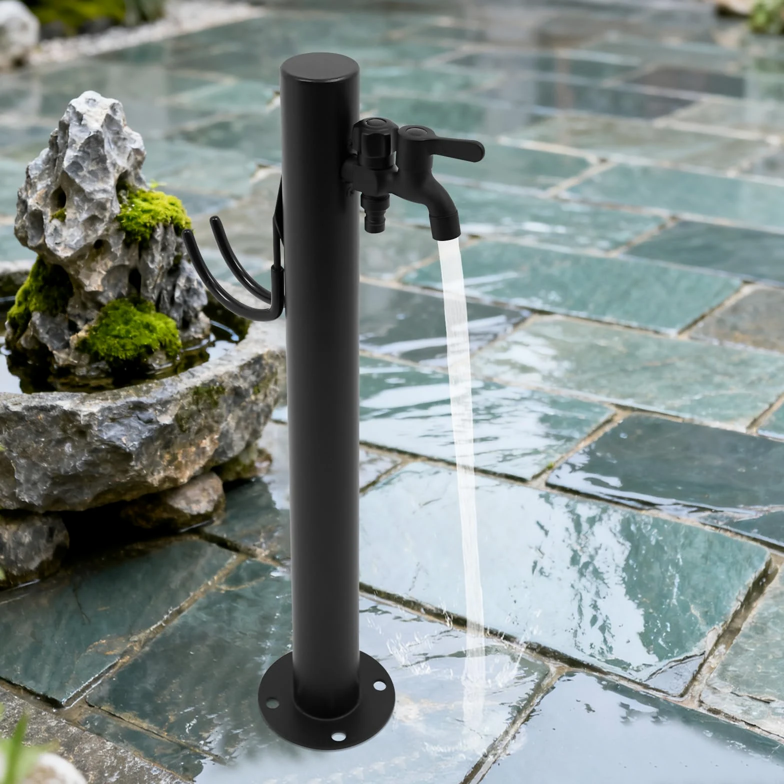 Columna de agua de acero inoxidable de 60 cm, grifo exterior resistente a las heladas, robusto grifo montado en el suelo para jardín, camping y fuente (redondo)