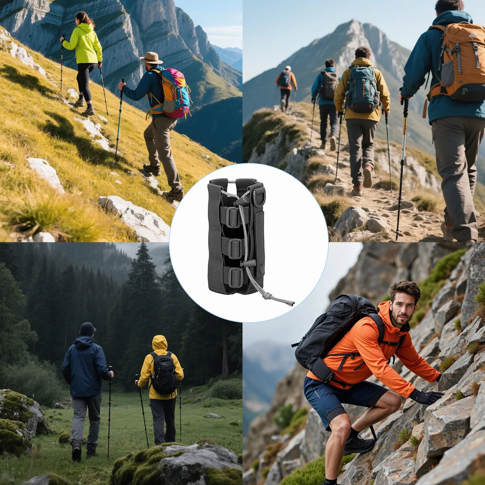 Soporte para botellas de agua ajustable de nailon para mochila, resistente al agua para camping