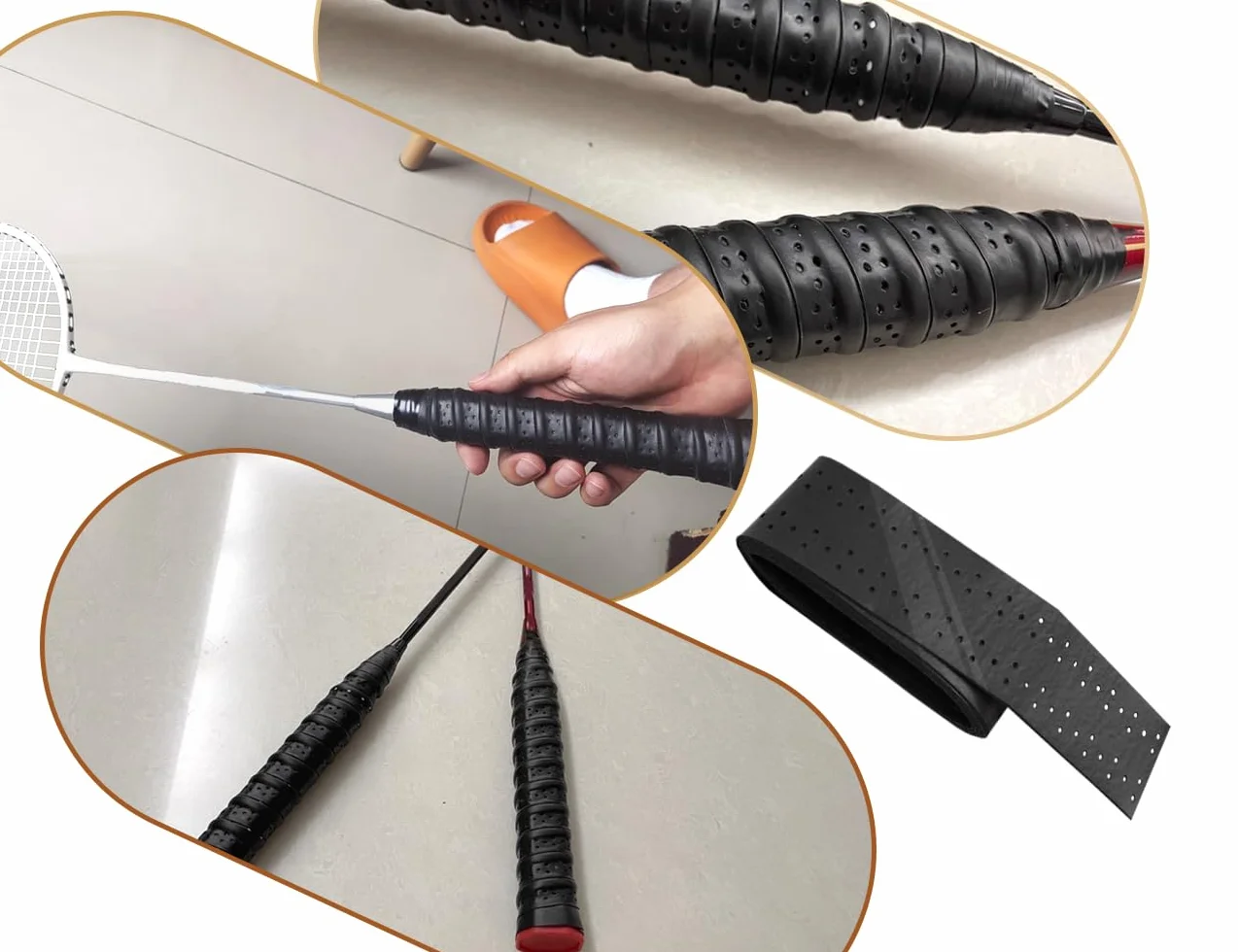 Cintas de Agarre para Raquetas de Tenis Antideslizantes Autoadhesivas Paquete de 4 Negro