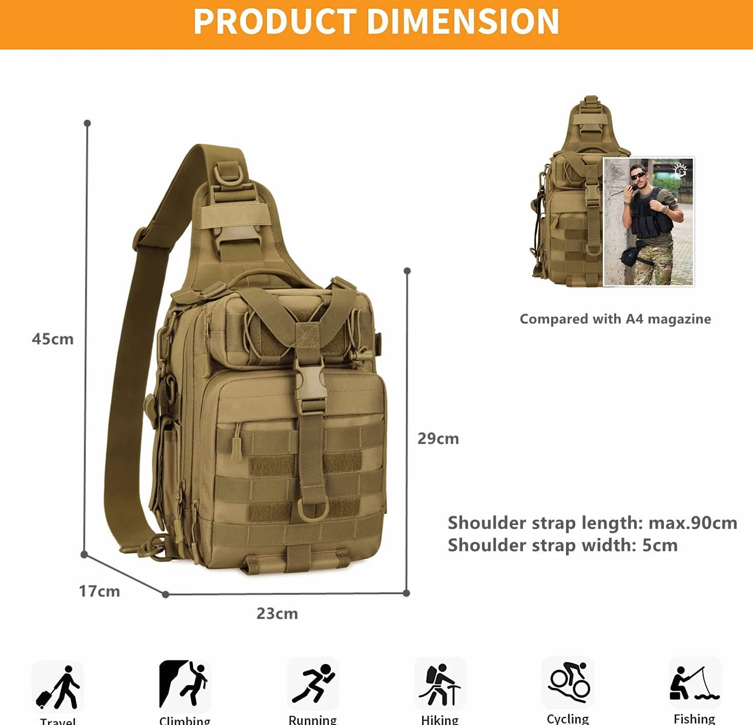 Gran Bolsa de Bandolera Impermeable Estilo Militar Táctico Nylon Molle