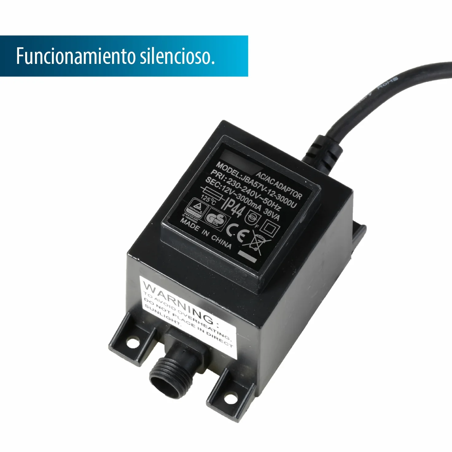 AquaForte Bomba de estanque DM 10000 de bajo voltaje 12 voltios 85 vatios, caudal 10m3 p/h, altura de impulsión 5 m, protección automática contra funcionamiento en seco, longitud del cable 10 m