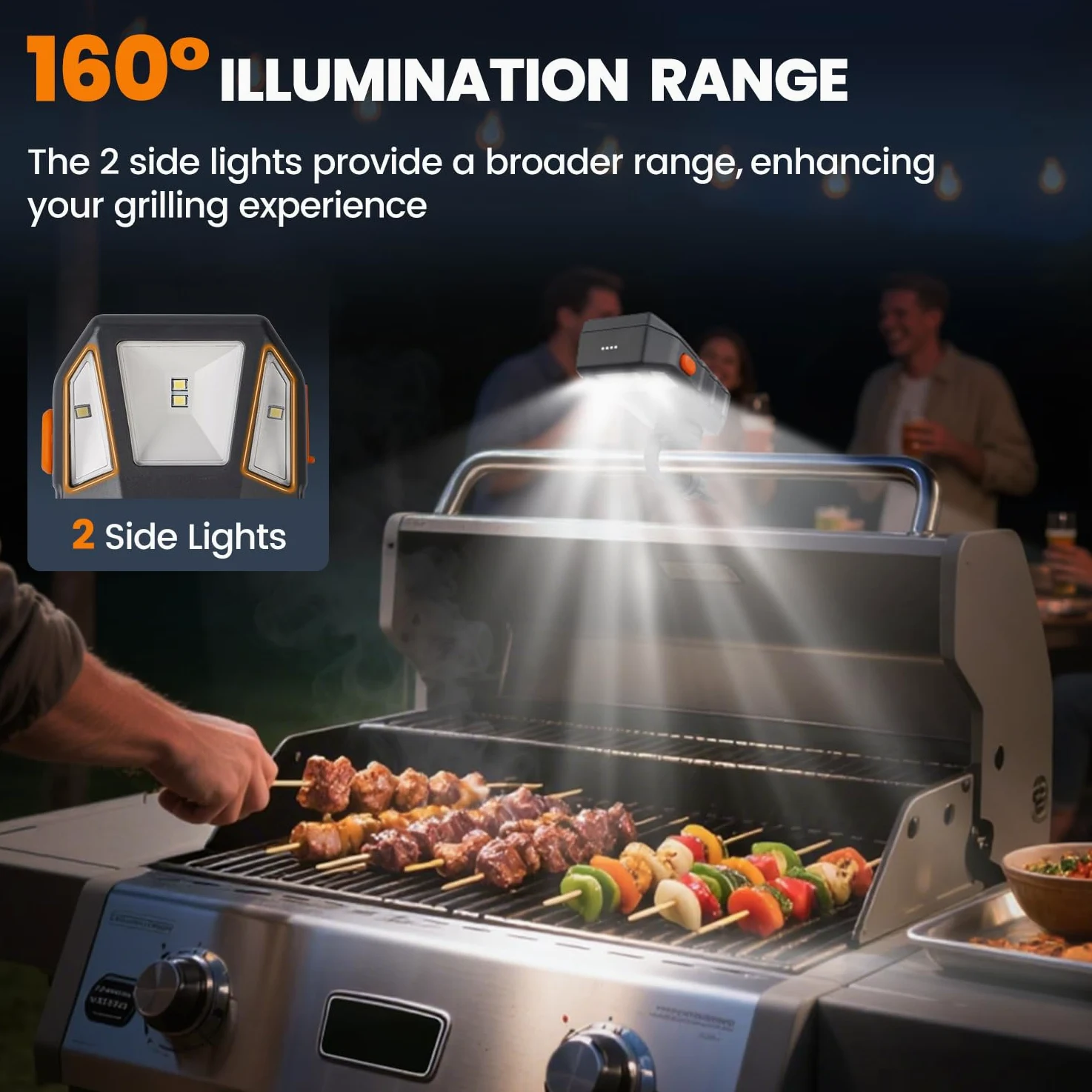 Goldusk Luz de parrilla, para accesorios de parrilla al aire libre, regalo de Navidad, interruptor automático, luz de barbacoa recargable