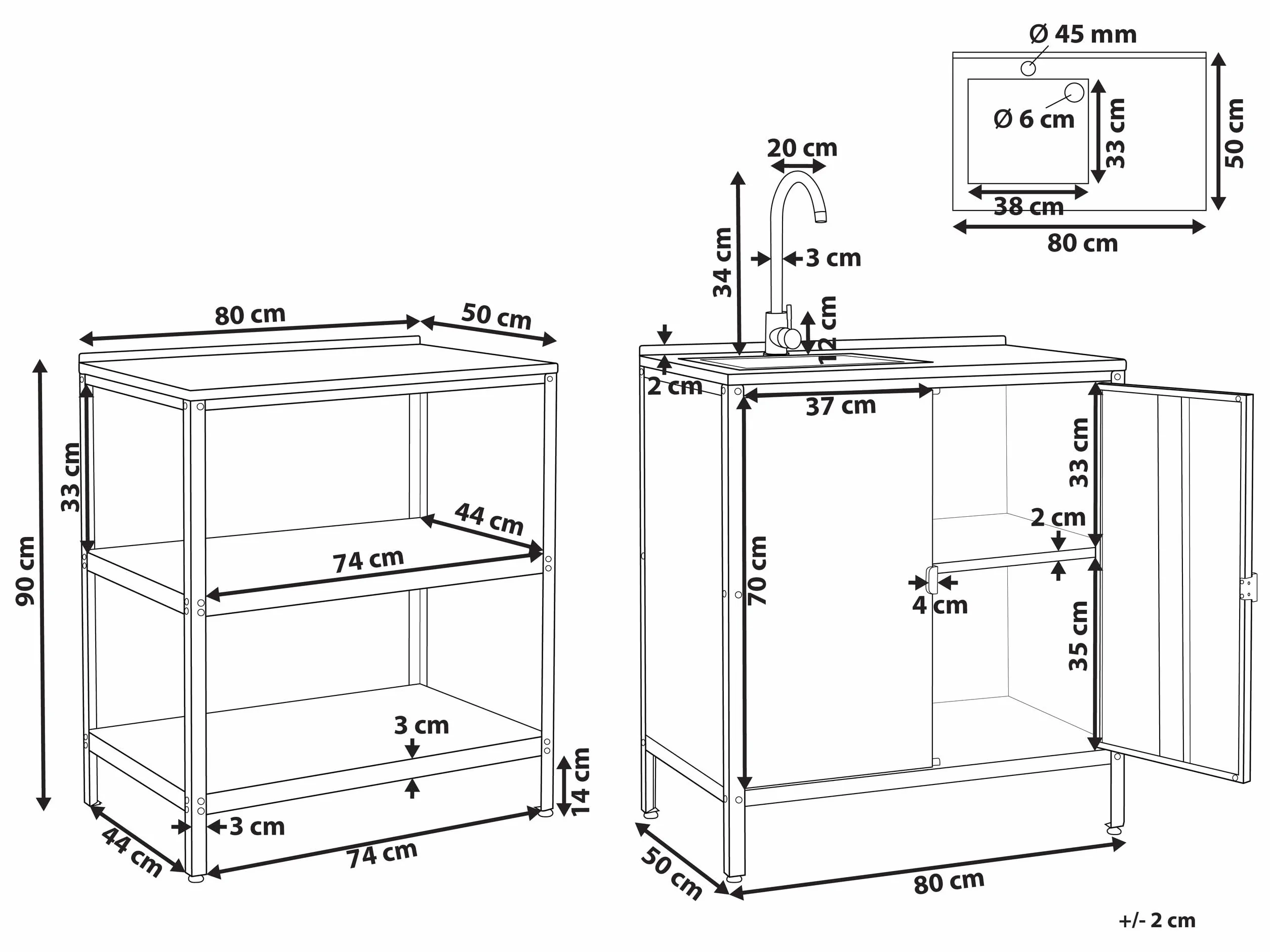 Beliani Conjunto de Cocina 2 Piezas de Exterior Acero Inoxidable Isla de Cocina y Armario con Fregadero Monomando Blanco Vilama