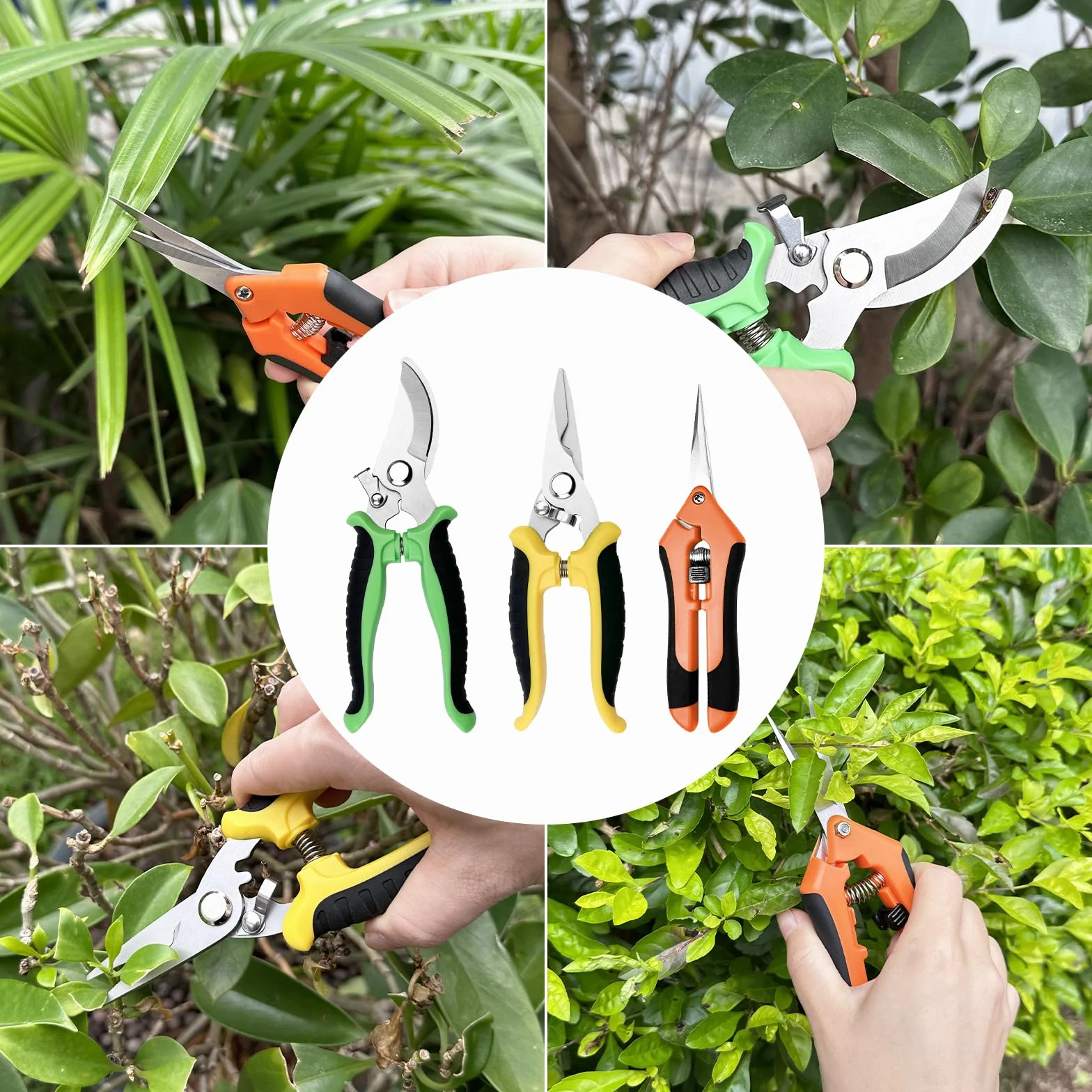 Chiluxendo 3 Piezas Tijeras de Podar de Mano, Tesoura de Podar Ergonómicas, Tijera Jardineria, Tijeras Poda Fuertes para Jardín,Tijeras de Jardinería de Calidad,Pruning Shears con Cierre de Seguridad