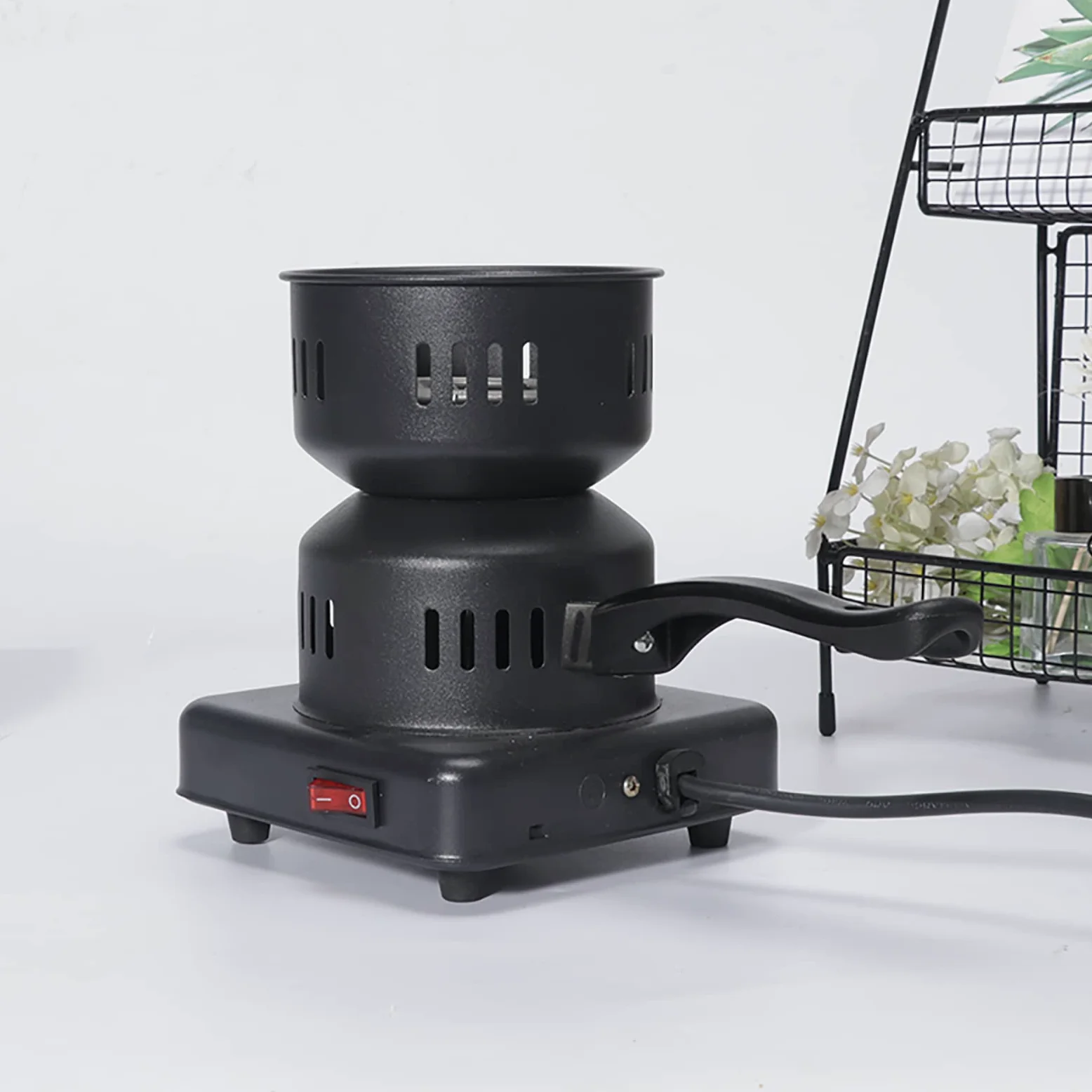 Quemador eléctrico de carbón vegetal de acero inoxidable de 100 W con mango desmontable, calentamiento rápido para acampar al aire libre y barbacoa