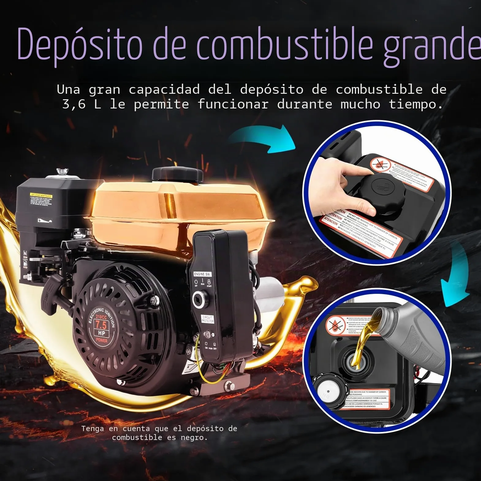 Motor de gasolina de 4 tiempos de 7,5 CV 3 kW, motor industrial para go-kart, arranque eléctrico, 210 cc, monocilíndrico, refrigerado por aire, para go-karts, generador, limpiador de alta presión