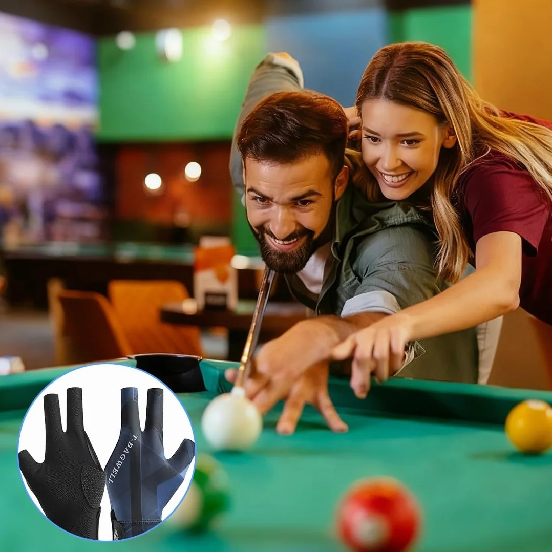 Guante De Billar Snooker 3 Dedos Ajustable Transpirable Antideslizante Mano Izquierda Accesorio