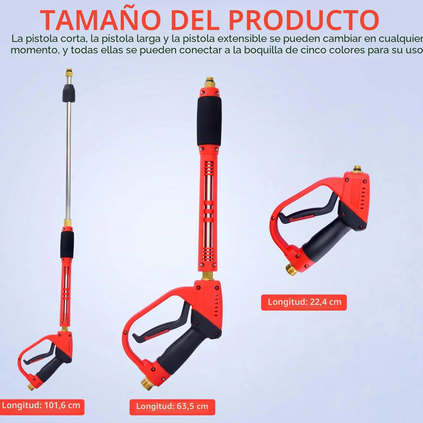 Pistola de Agua De Alta Presión con 5 Boquillas de Pulverización,Conexión Rápido Y Adaptador de 1/4 ",M22-14 Mm Kit de Limpieza de Pistola Rociadora para Lavado de Coches, Riego de Jardines