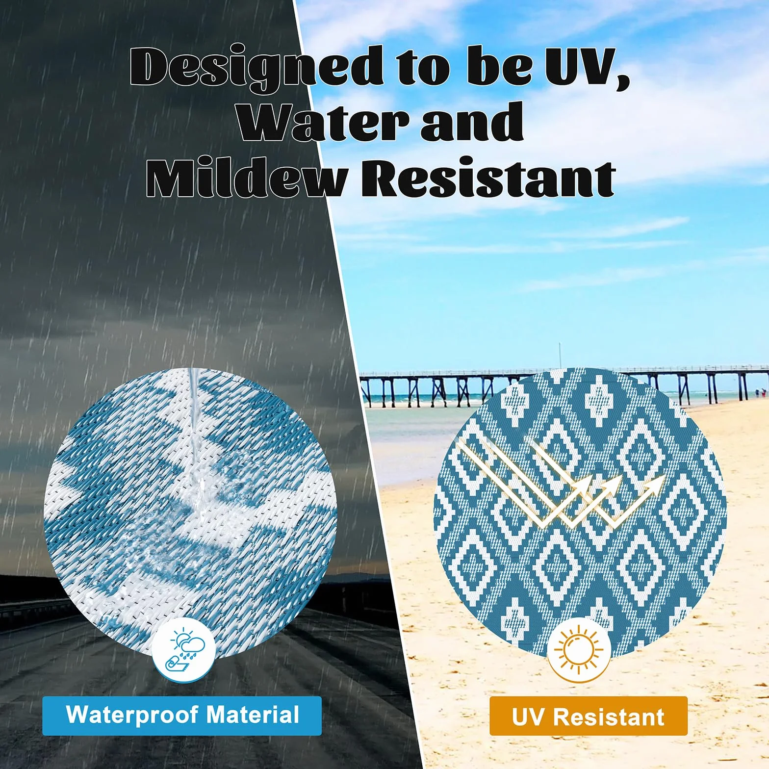 Enyhom Alfombra impermeable para exteriores, grande, reversible, de plástico, para jardín, resistente a los rayos UV, plegable, para camping, balcón, terraza, 240 x 300 cm, color verde azulado