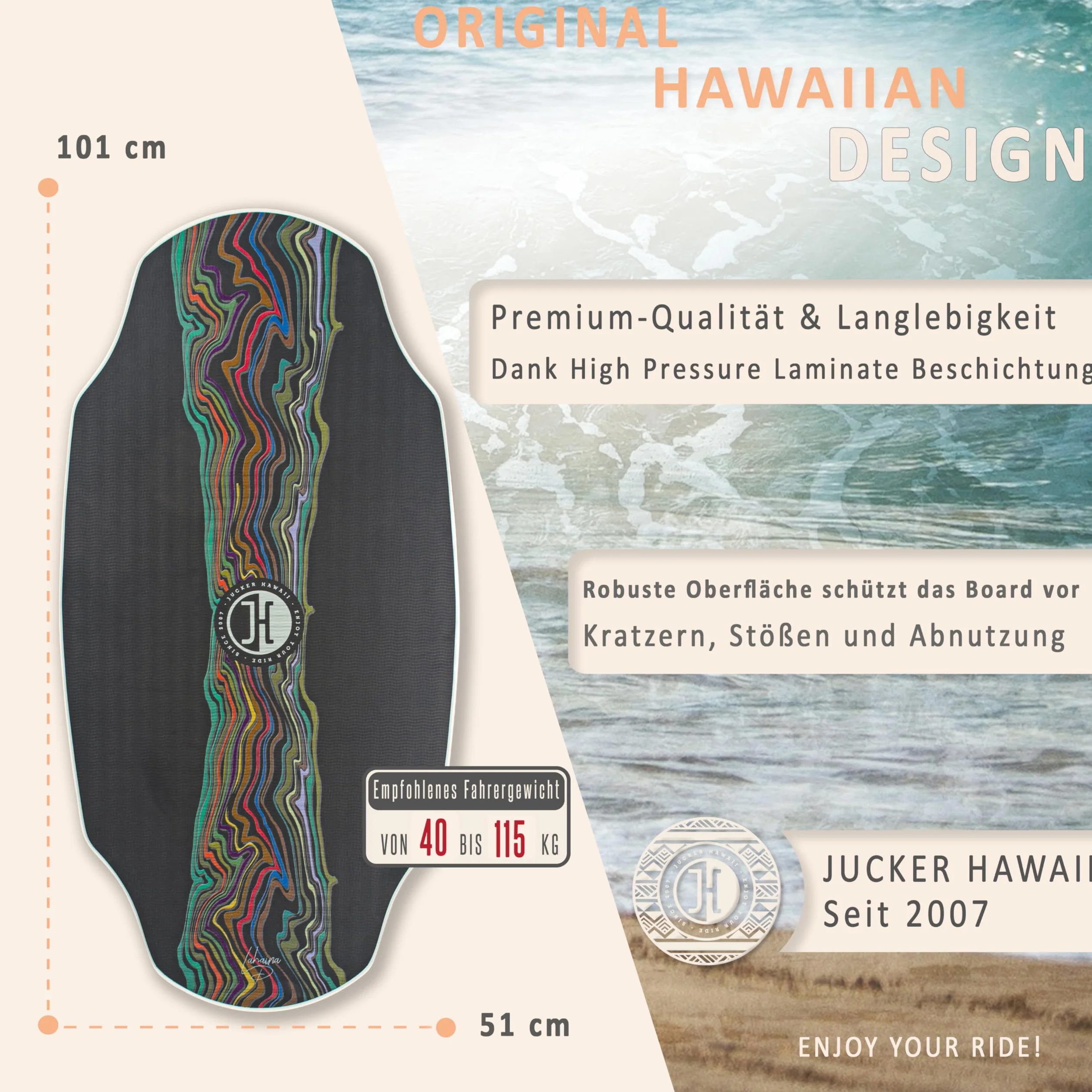 JUCKER HAWAII Skimboard HPL Lahaina Pro Tabla de esquí profesional con revestimiento HPL de doble cara y capa antideslizante EVA