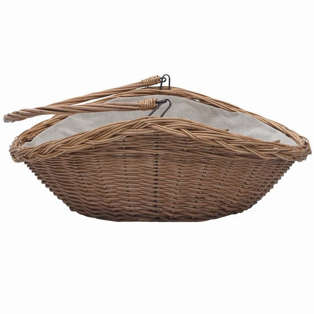 Cesta para leña resistente con asa de transporte, 57 × 46 × 52 cm, mimbre marrón, ideal para guardar leña en estilo rústico rústico, versátil como cesto para la ropa