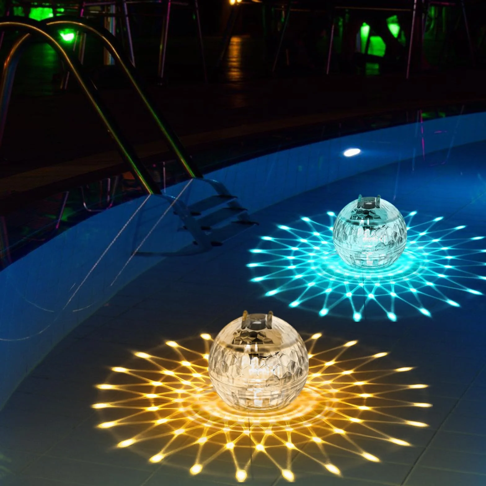 2 luces flotantes solares para piscina, 11 cm, luces solares para piscina, iluminación solar para estanque con iluminación RGB que cambia de color para piscina, fuentes